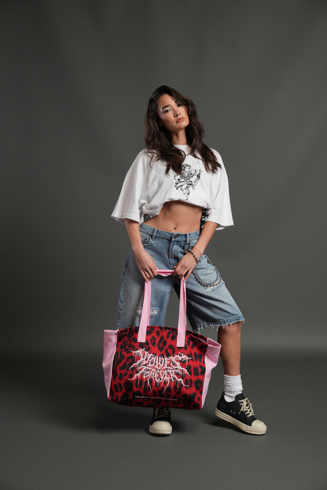 Moth Forever Canvas Tote in Red Leopard/Cloud Pink