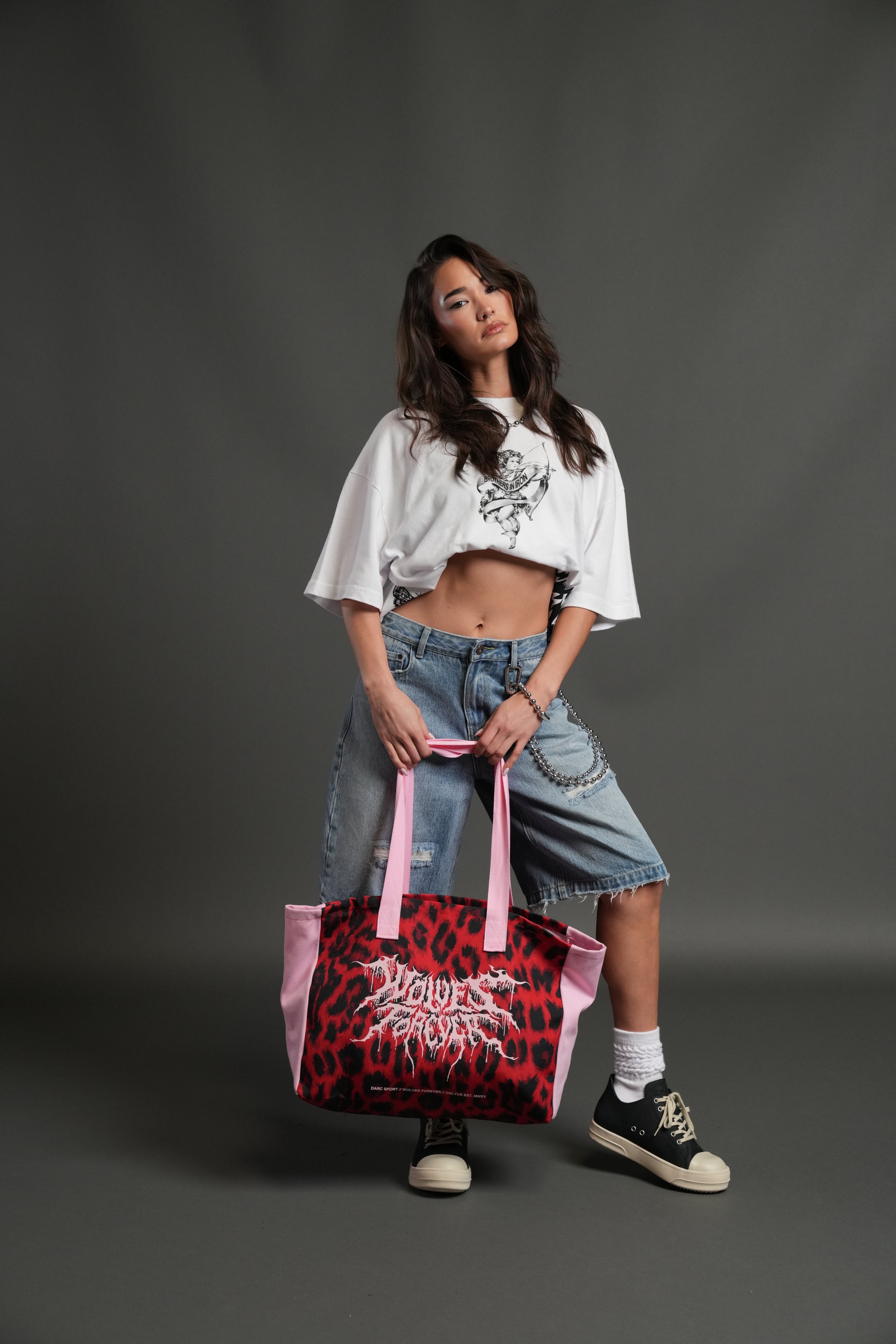 Moth Forever Canvas Tote in Red Leopard/Cloud Pink