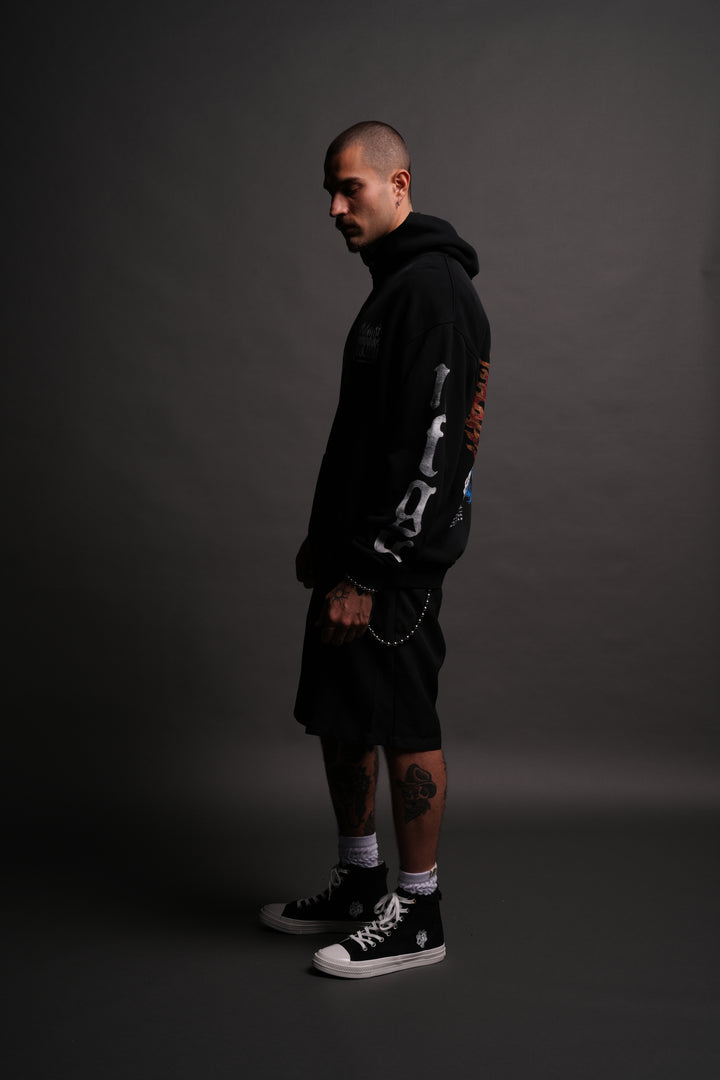 Death Wolf "Pierce" Hoodie in Black Spine Sun Fade
