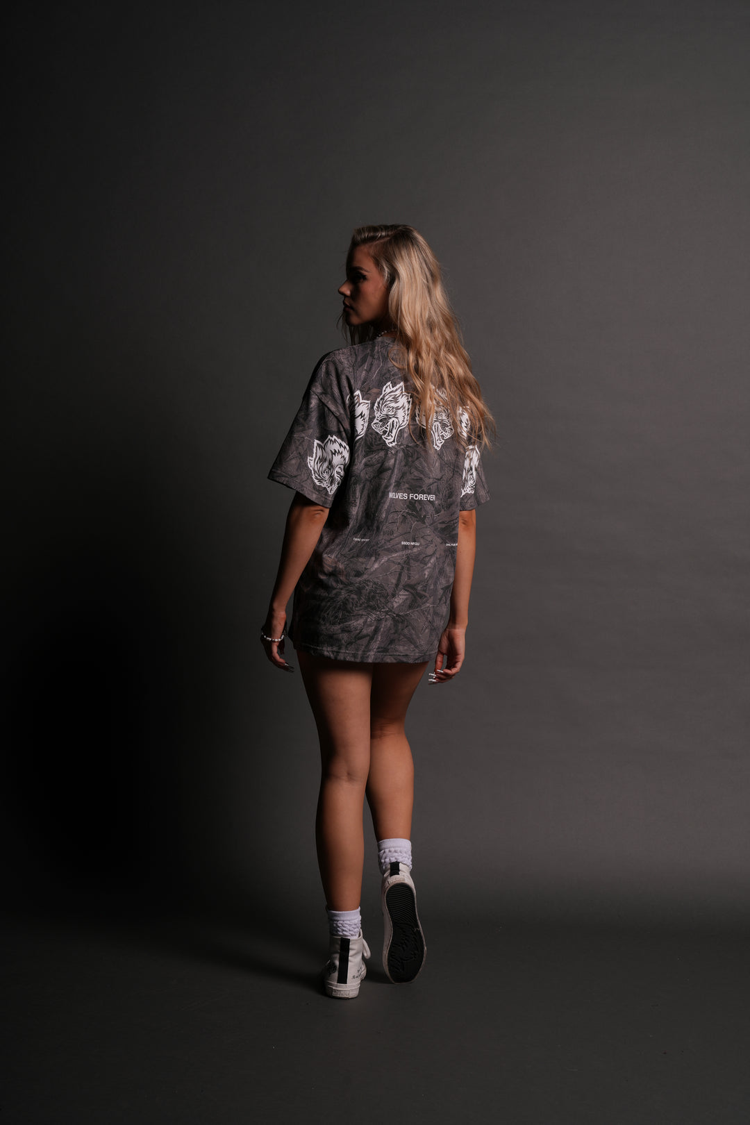 Wolves Have Your Back "Premium" Oversized Unisex Tee in Driftwood Wolf Forest Camo