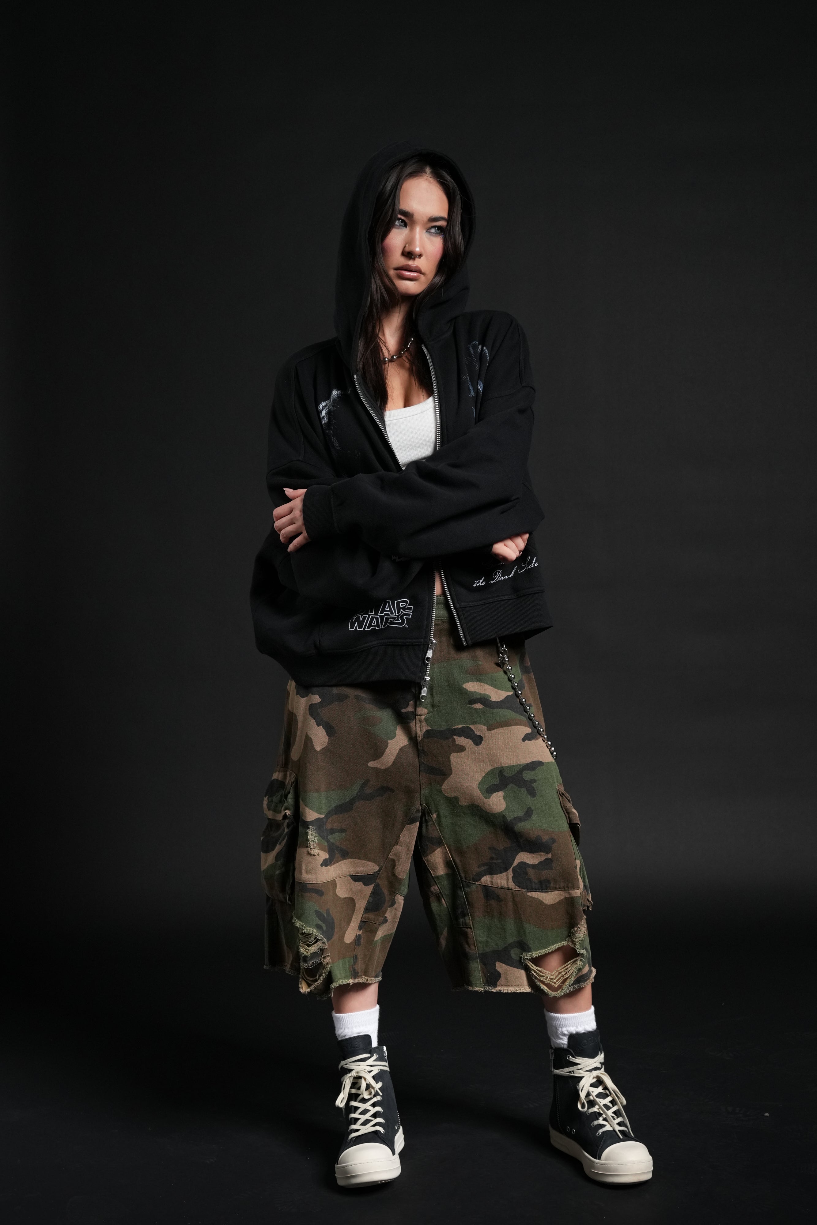 Side Of Power Vex Double Zip Hoodie in Black
