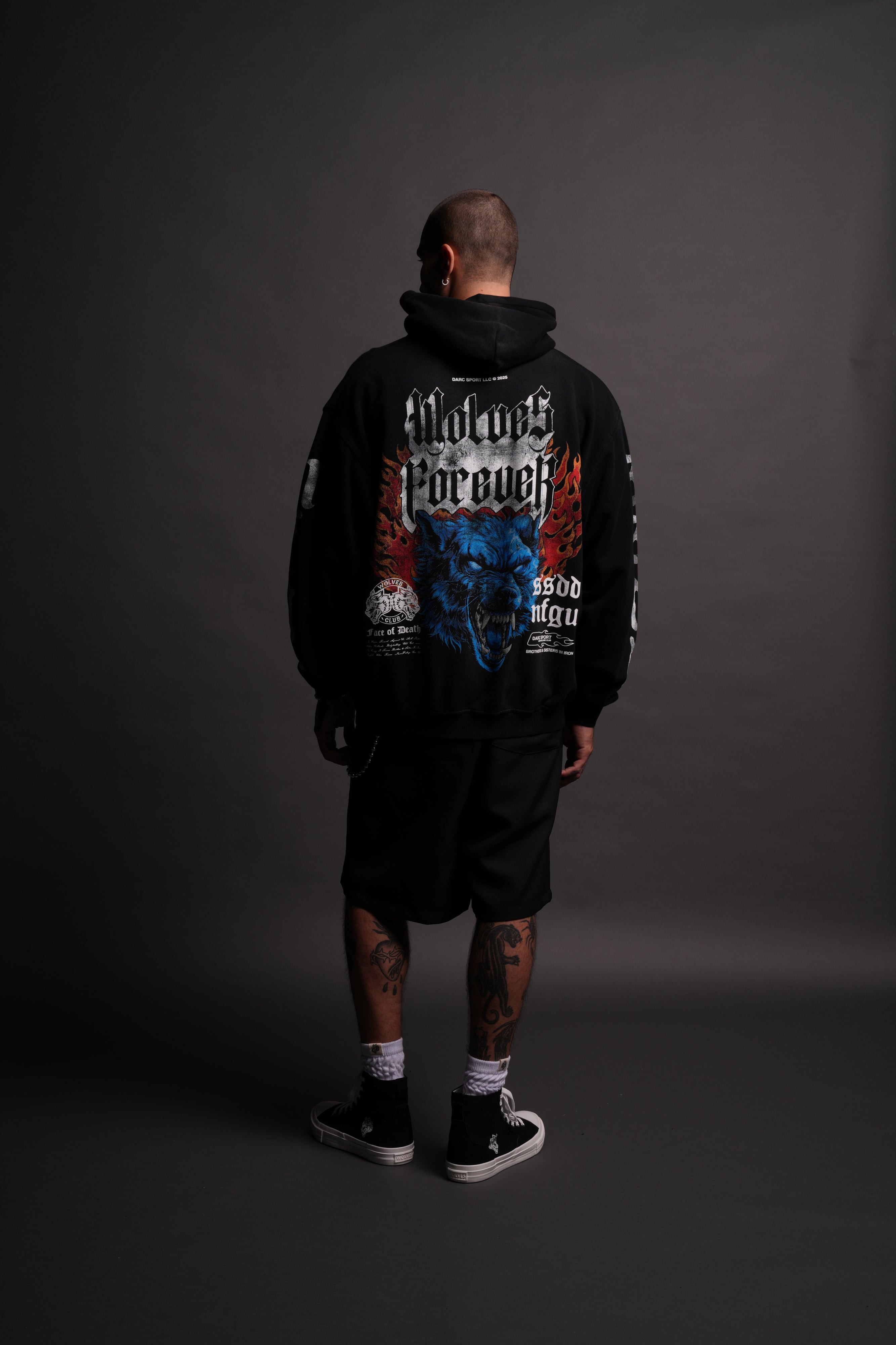 Death Wolf "Pierce" Hoodie in Black Spine Sun Fade