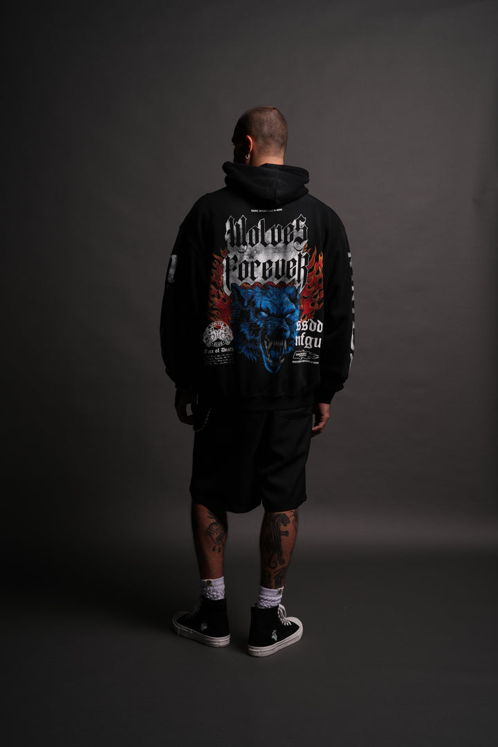 Death Wolf "Pierce" Hoodie in Black Spine Sun Fade