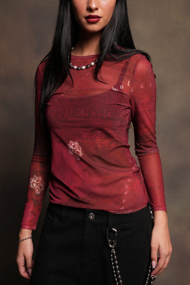 Devocion Eterna Shea Mesh Ls Top In Sacred Sorrow