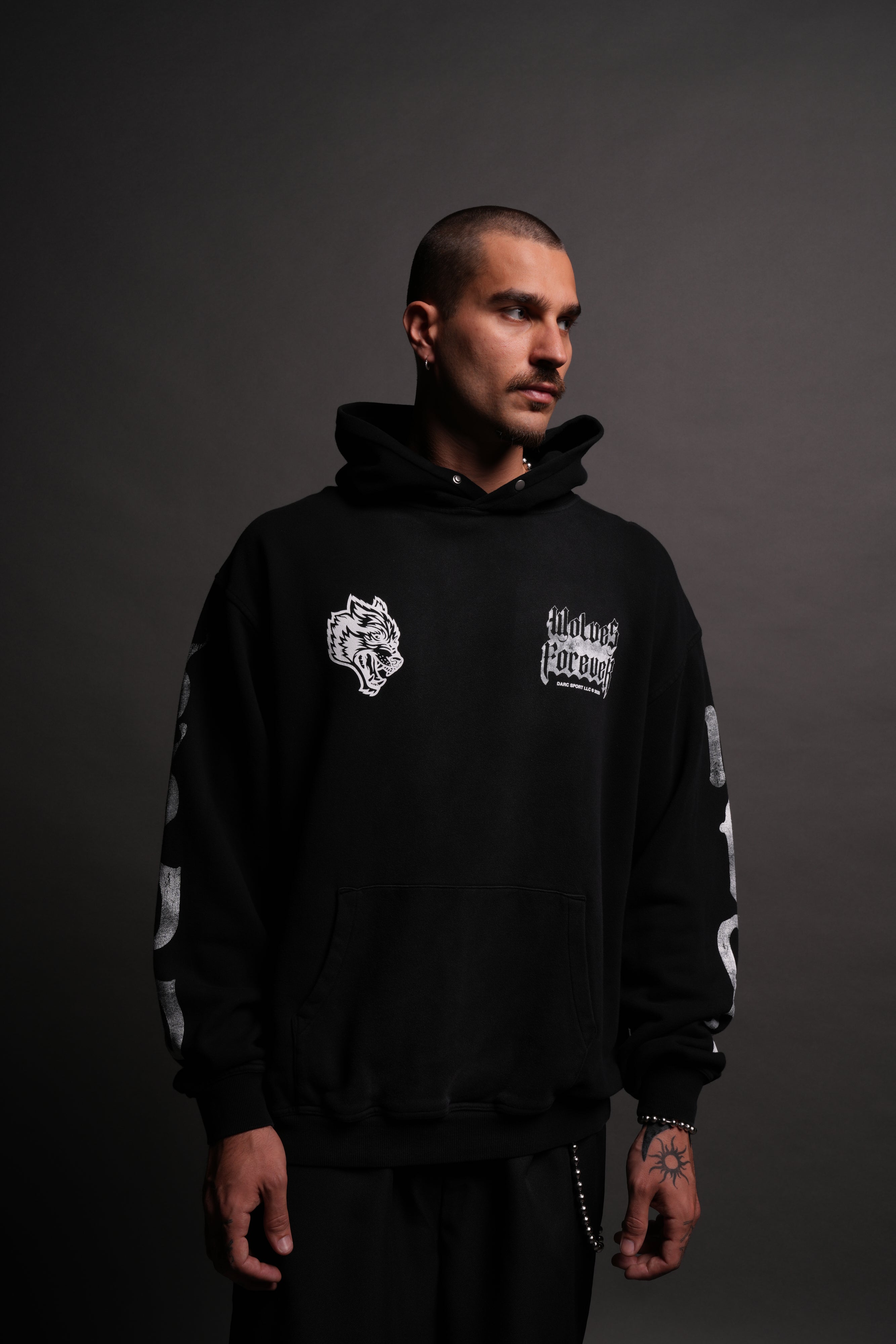 Death Wolf "Pierce" Hoodie in Black Spine Sun Fade
