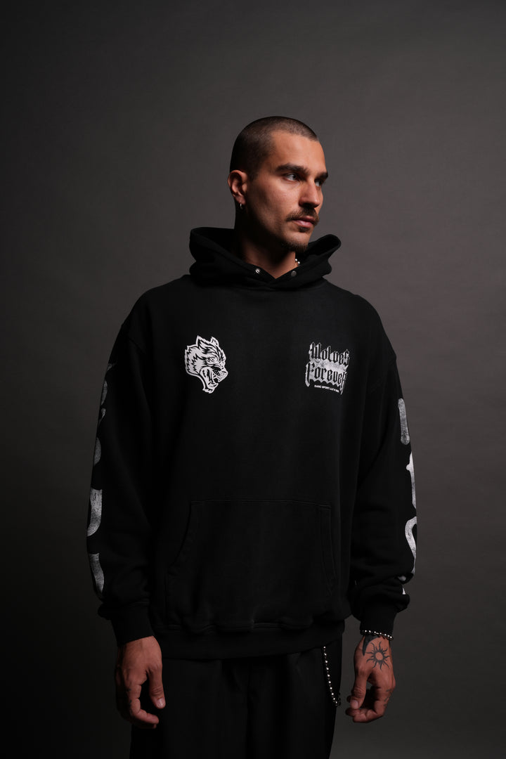 Death Wolf "Pierce" Hoodie in Black Spine Sun Fade