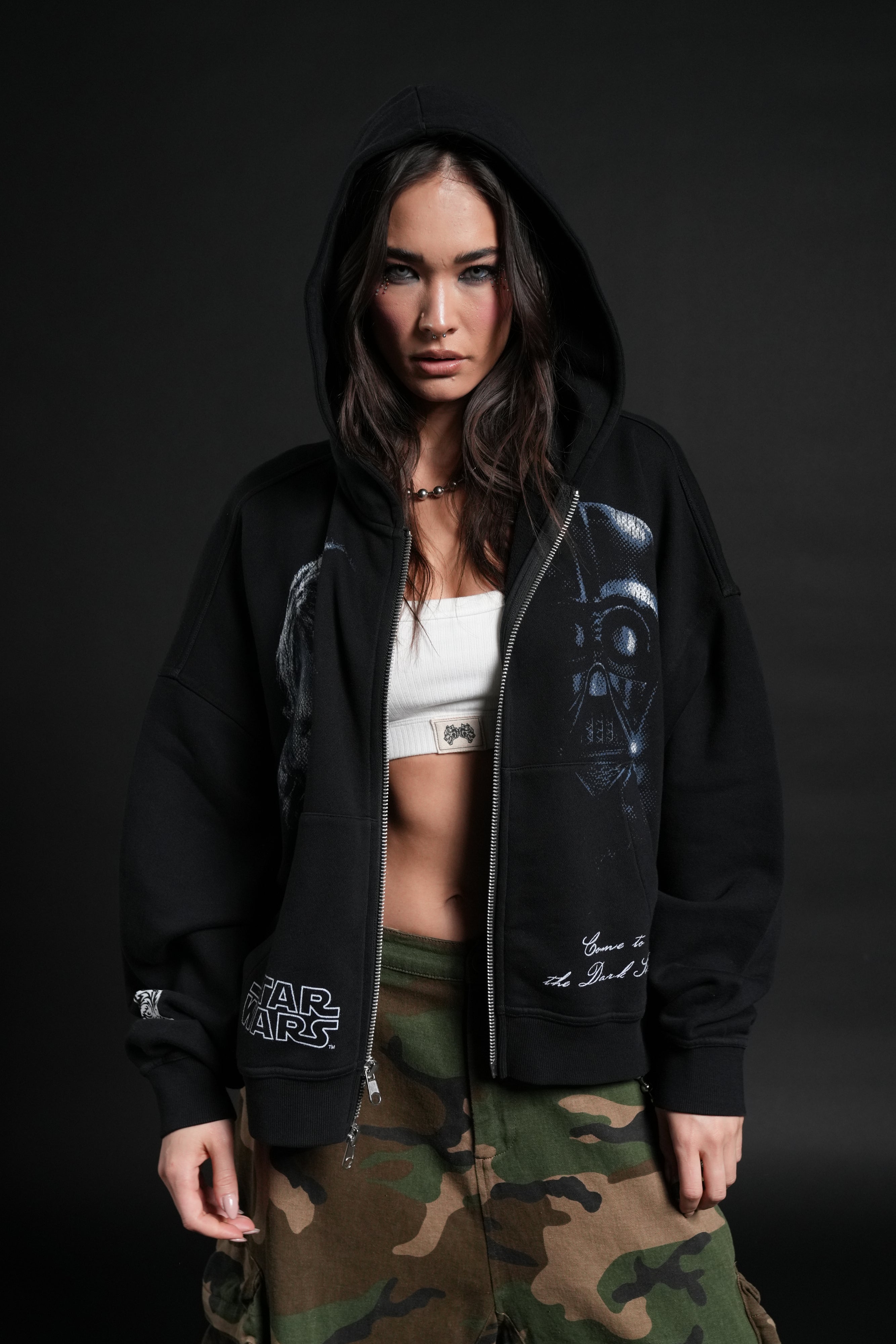 Side Of Power Vex Double Zip Hoodie in Black