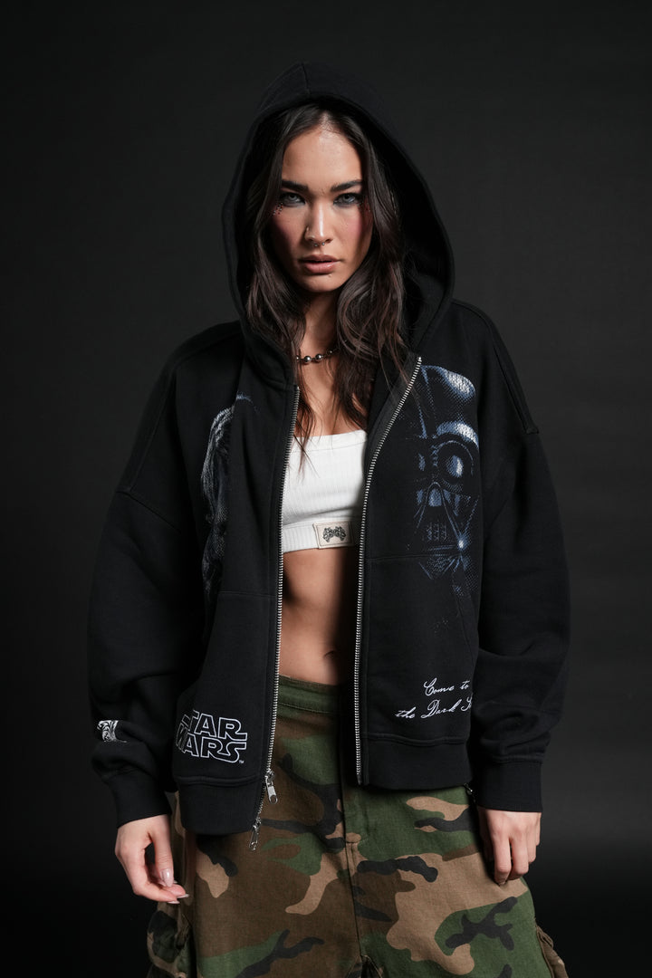 Side Of Power Vex Double Zip Hoodie in Black