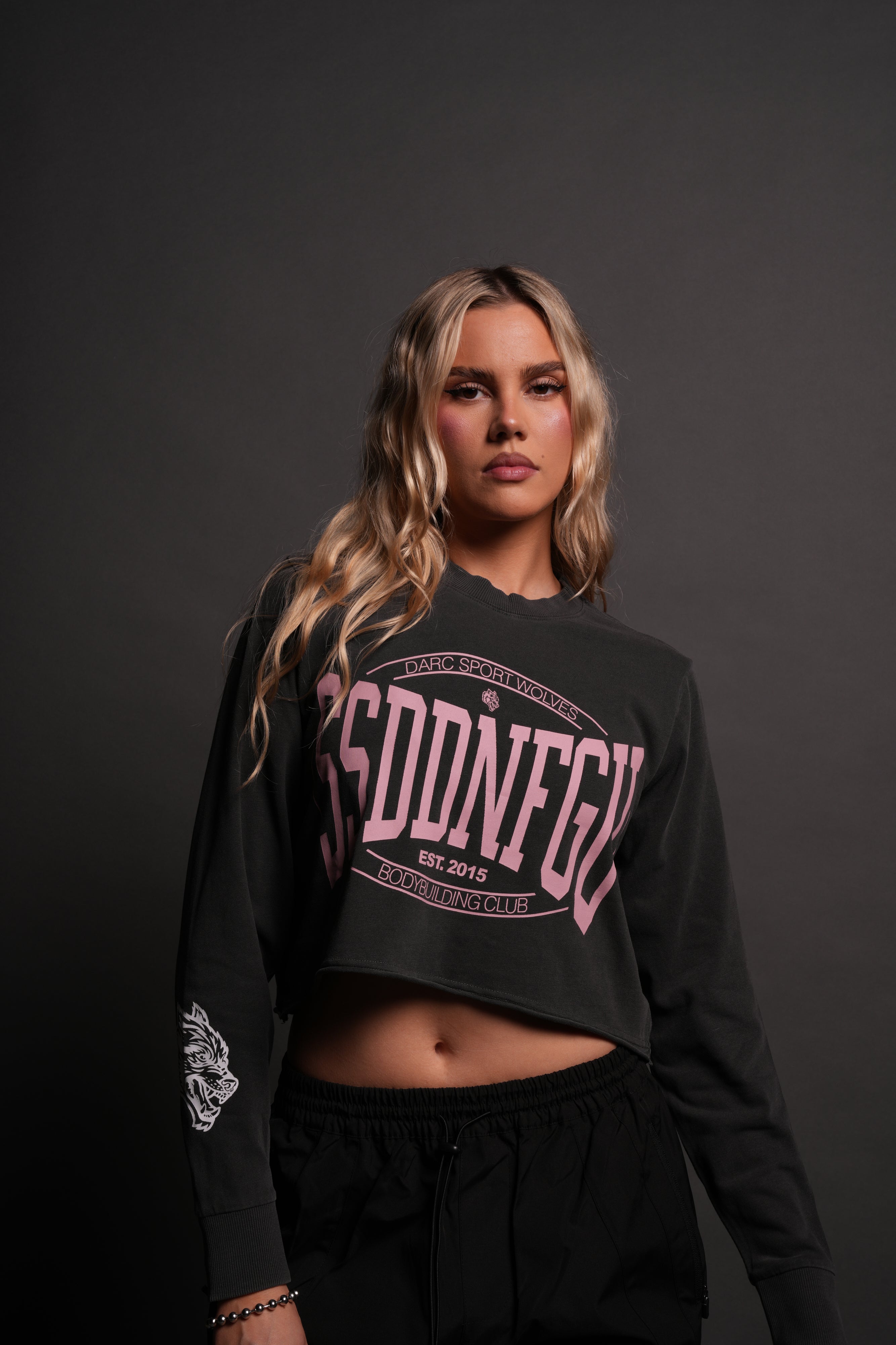 SSDDNFGU FRVR "Premium" Cropped L/S Tee in Wolf Gray
