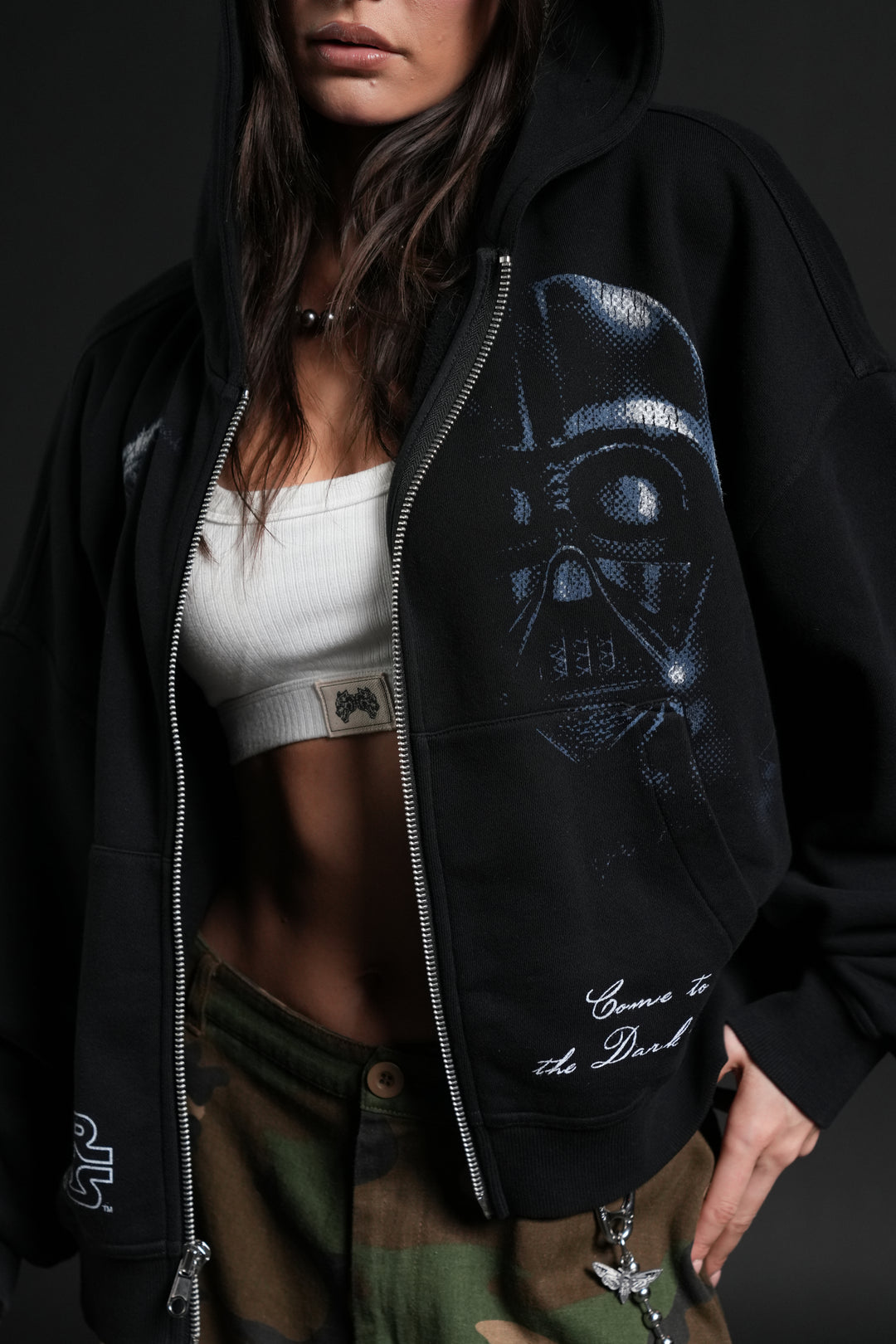 Side Of Power Vex Double Zip Hoodie in Black