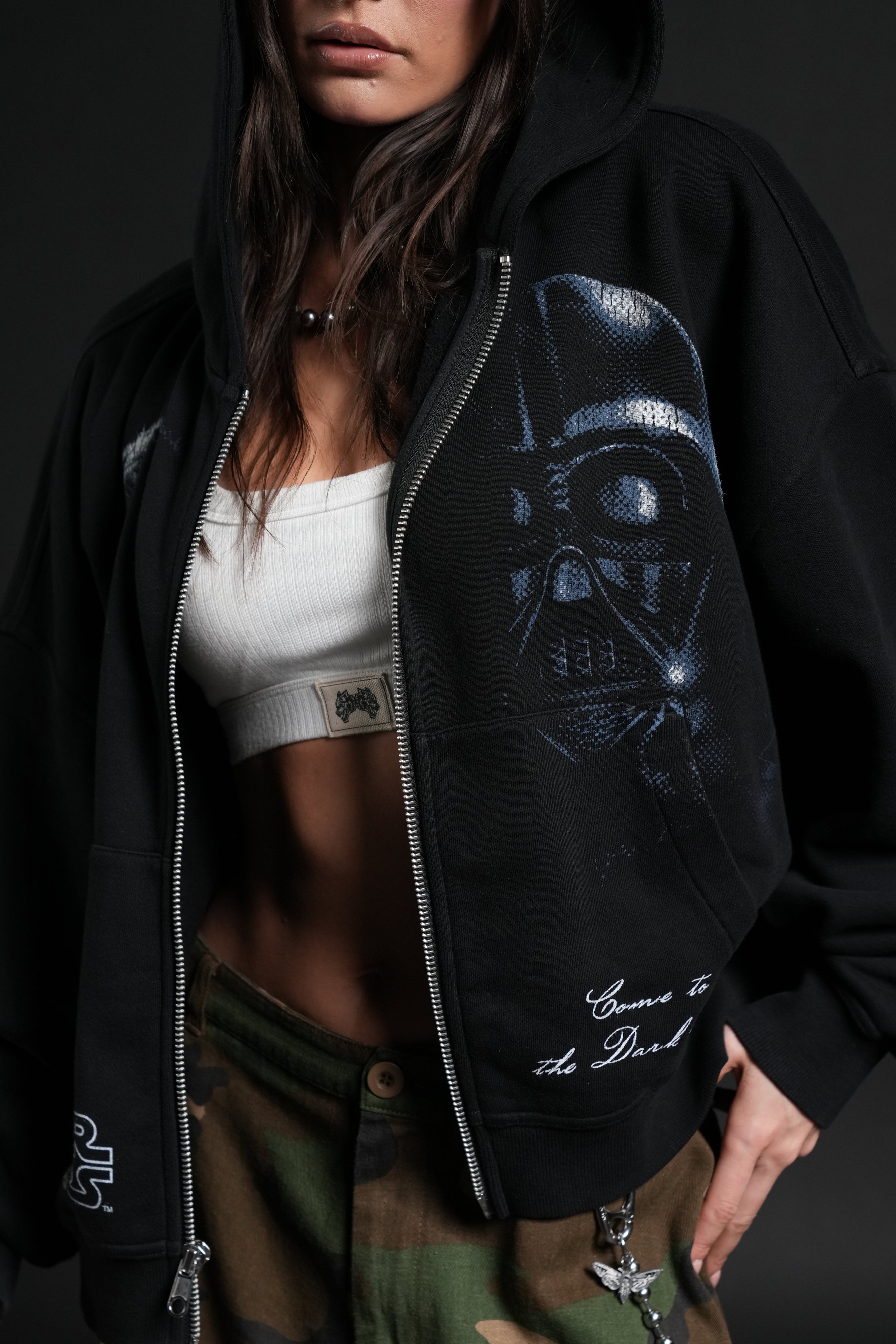 Side Of Power Vex Double Zip Hoodie in Black