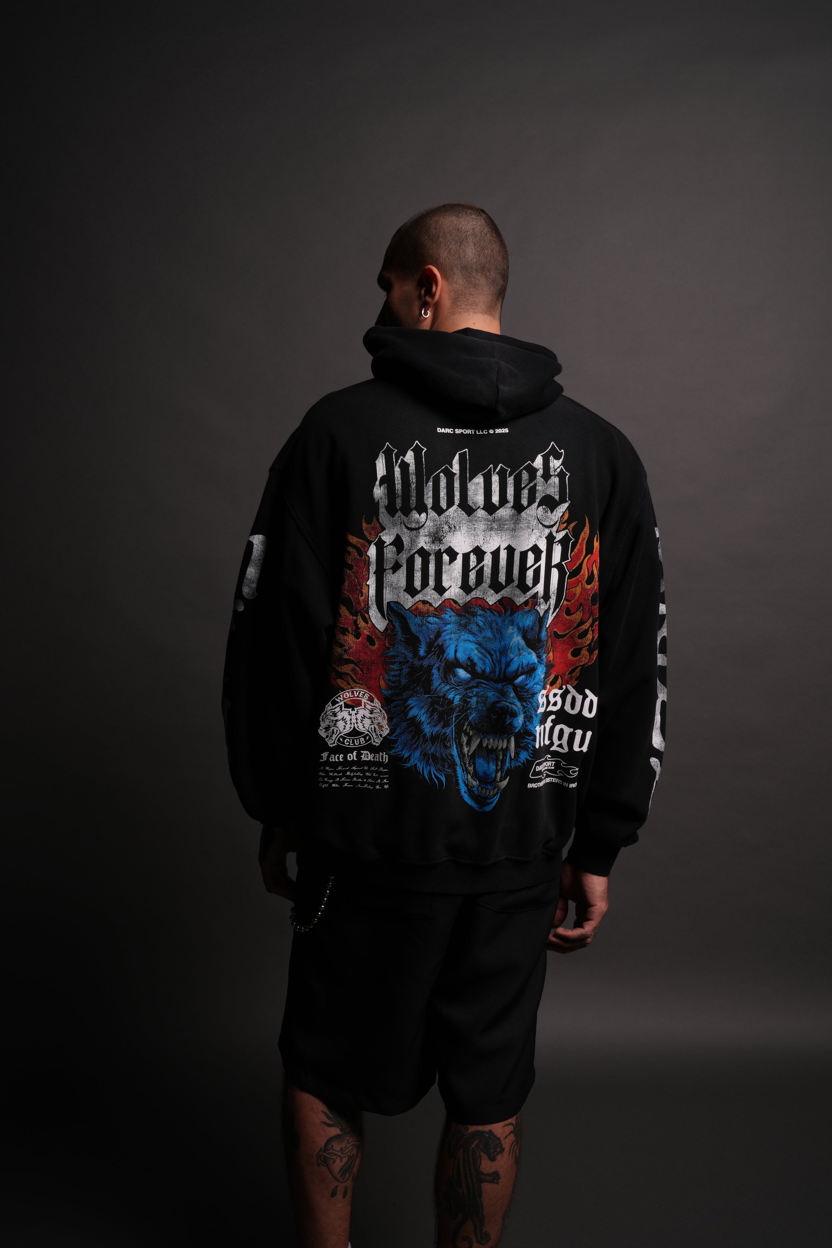 Death Wolf "Pierce" Hoodie in Black Spine Sun Fade