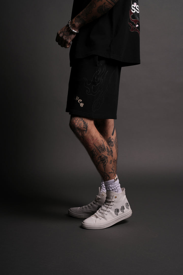 Live Or Die Oversized Post Lounge Sweat Shorts in Black