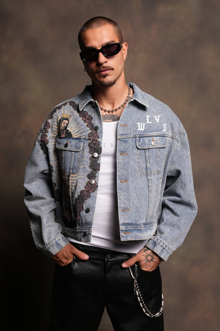Nuestra Senora Cropped American Denim Jacket In Light Wash