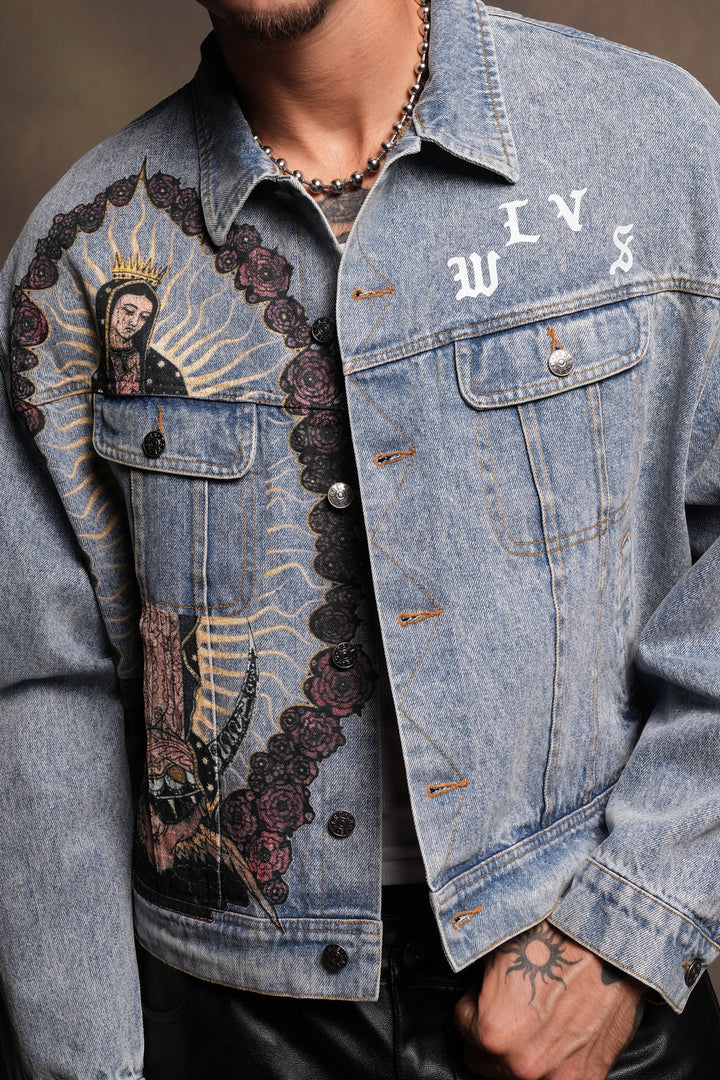 Nuestra Senora Cropped American Denim Jacket In Light Wash