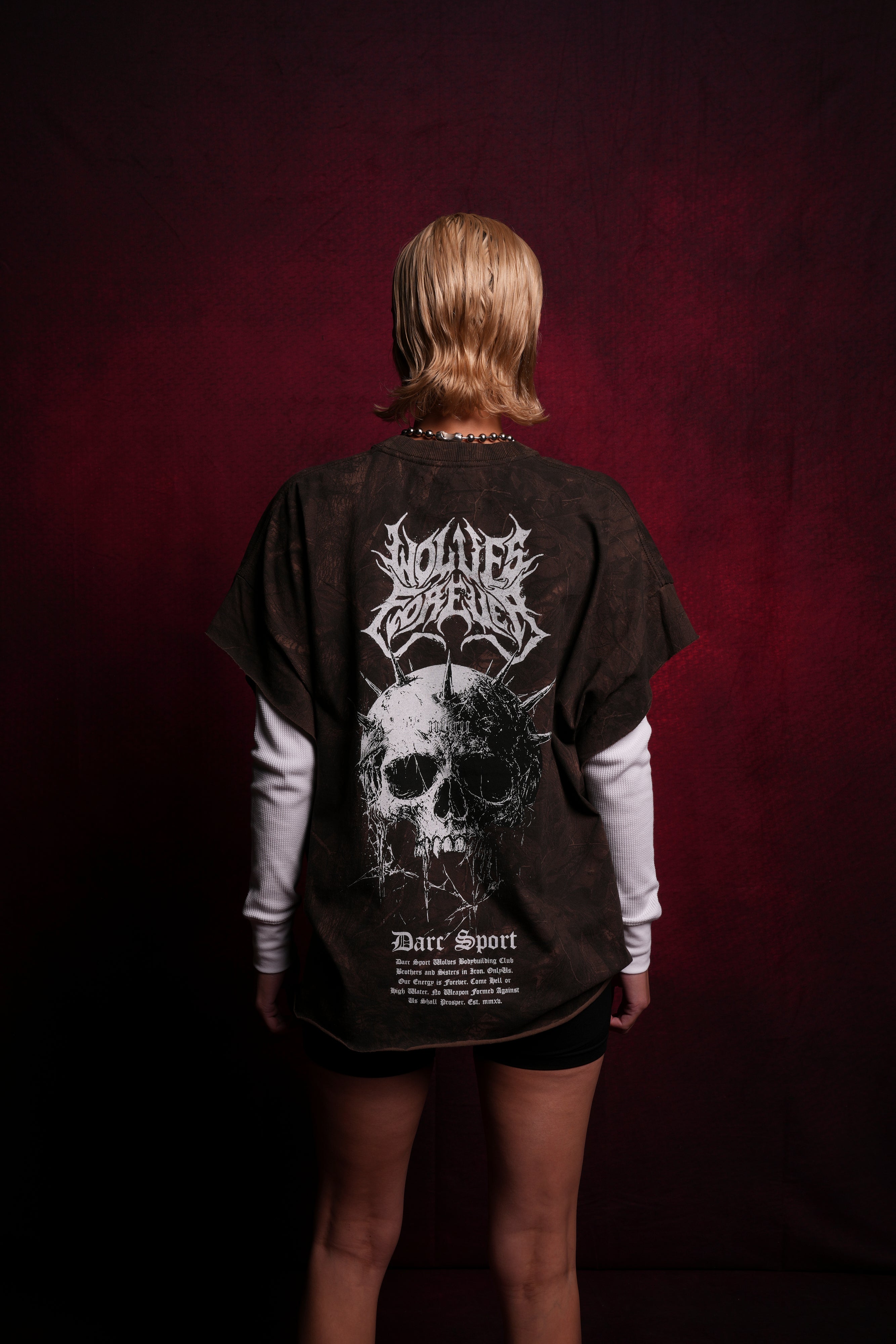 Mourning Star "Grunge" Cut Off Tee in Brown Driftwood Forest Camo