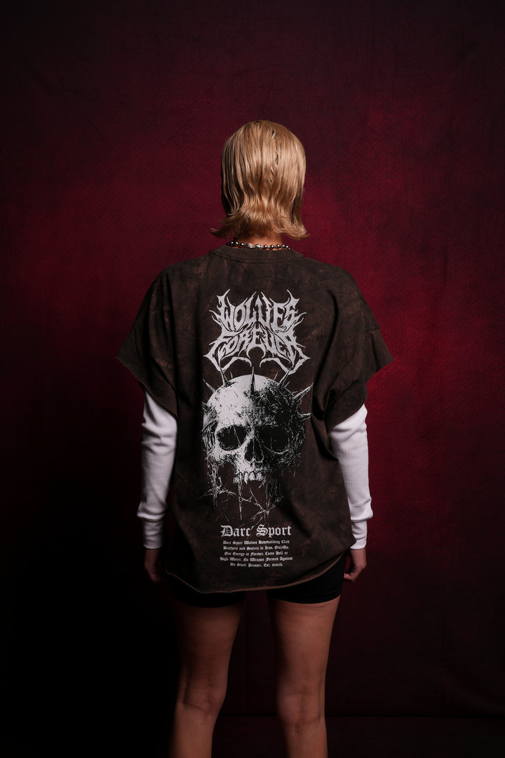 Mourning Star "Grunge" Cut Off Tee in Brown Driftwood Forest Camo