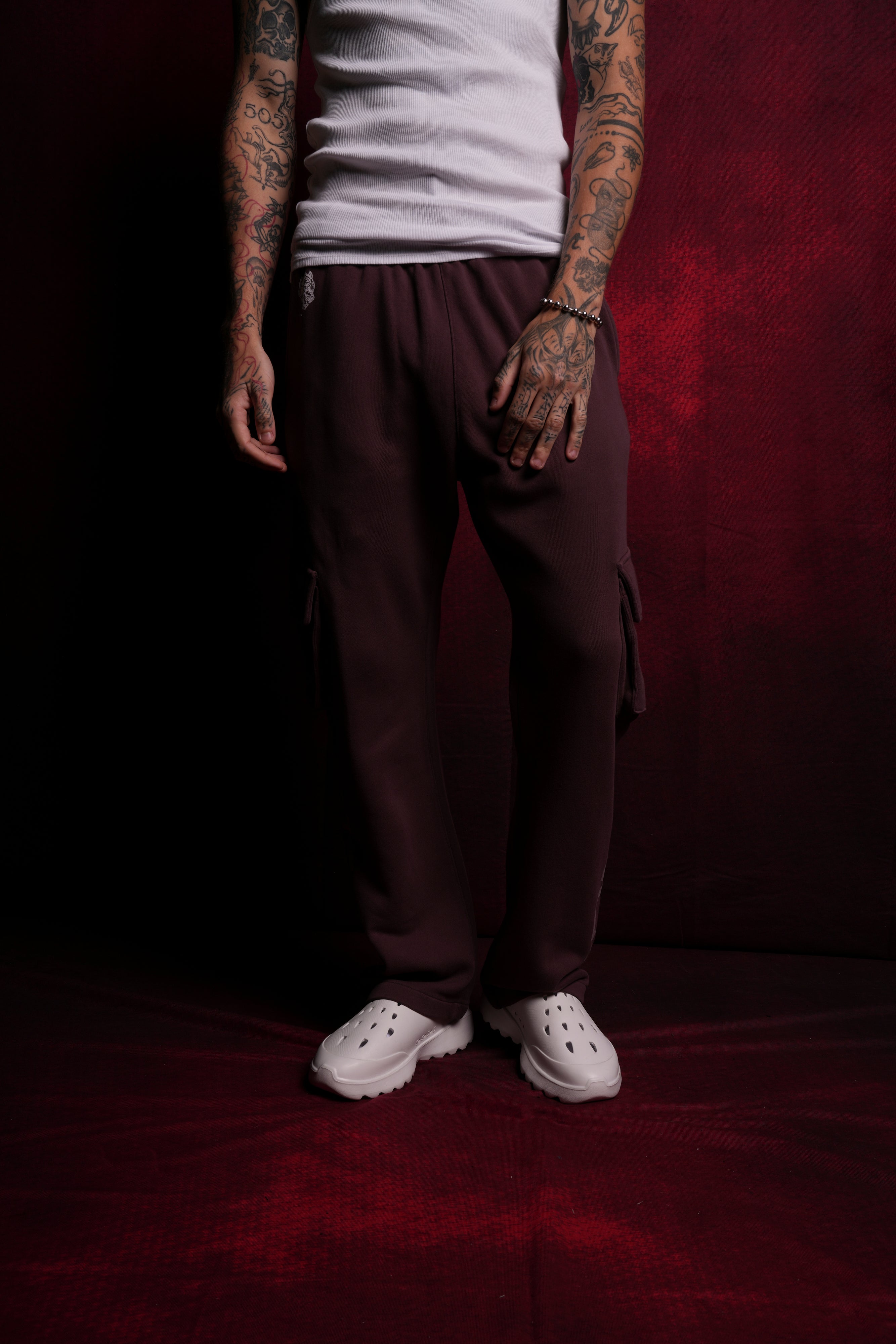 Our Mantra Bigelow Cargo Sweat Pants in Darc Purple