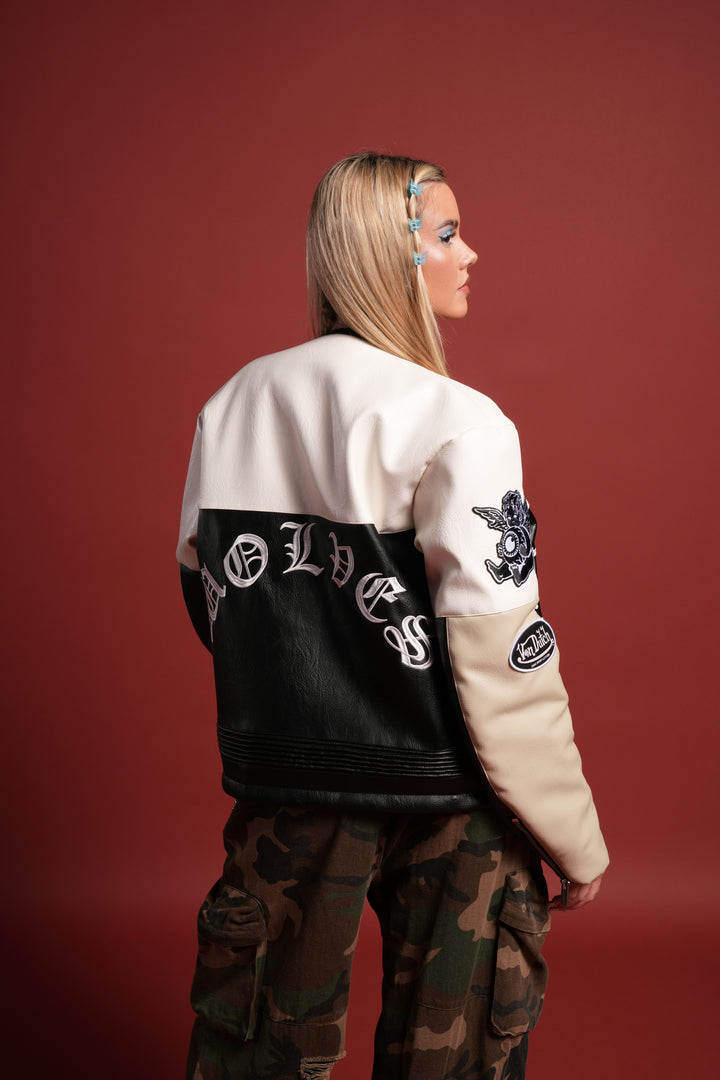 Darc  Kulture Johnny Biker Jacket in Cream/Black/Wolf Gray