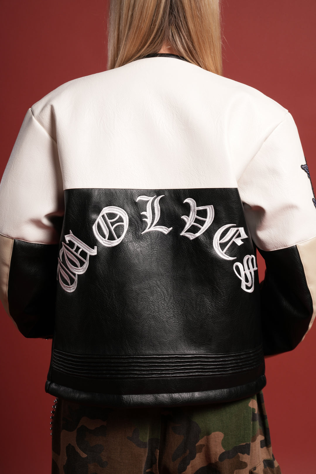 Darc  Kulture Johnny Biker Jacket in Cream/Black/Wolf Gray