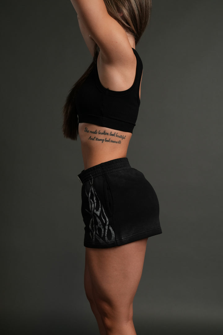 Finite Flame Ellie Sweat Shorts in Black Drift Wash