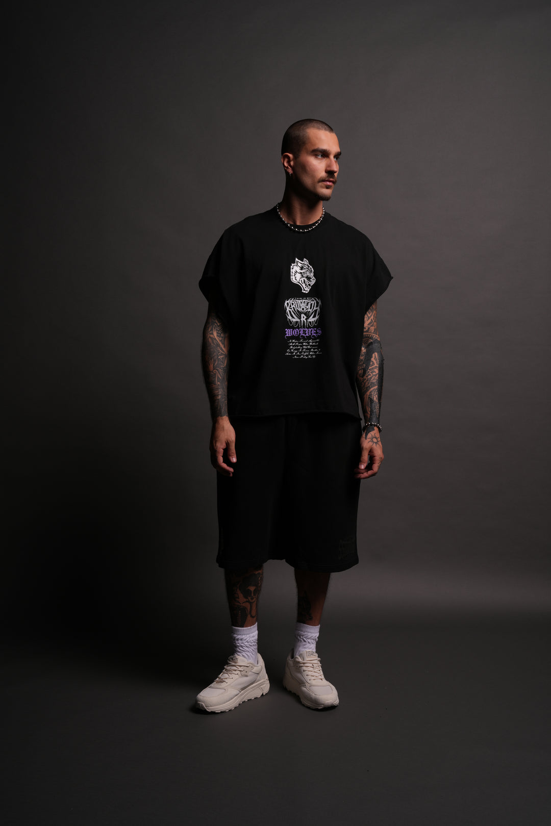 Brutality Grunge Cut-Off Tee in Black