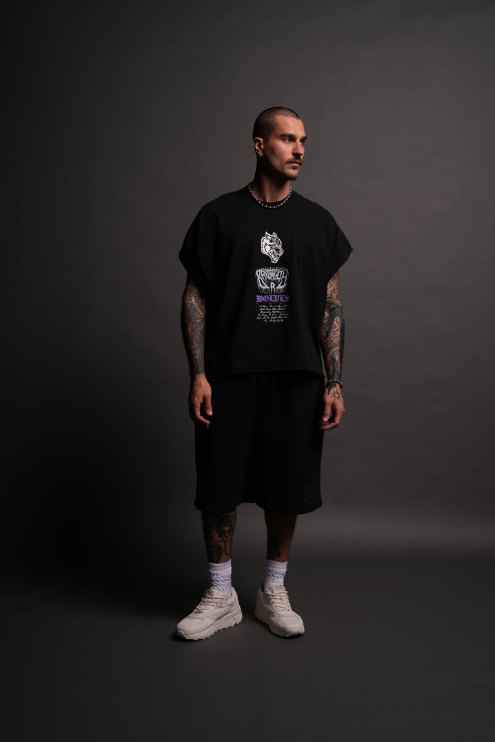 Brutality Grunge Cut-Off Tee in Black