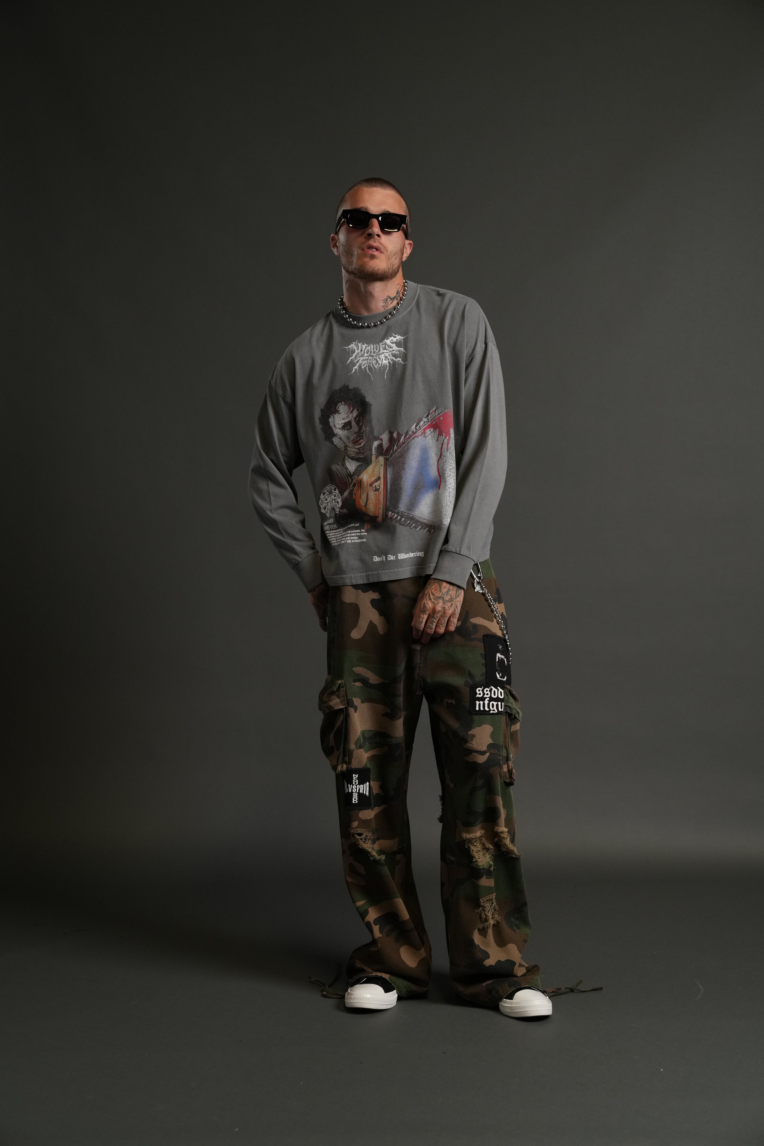 Nightmare Grunge "Box Cut" L/S Tee in Dove Gray