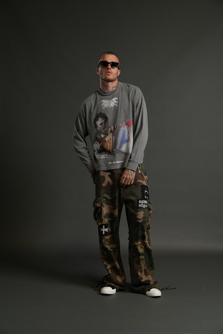 Nightmare Grunge "Box Cut" L/S Tee in Dove Gray