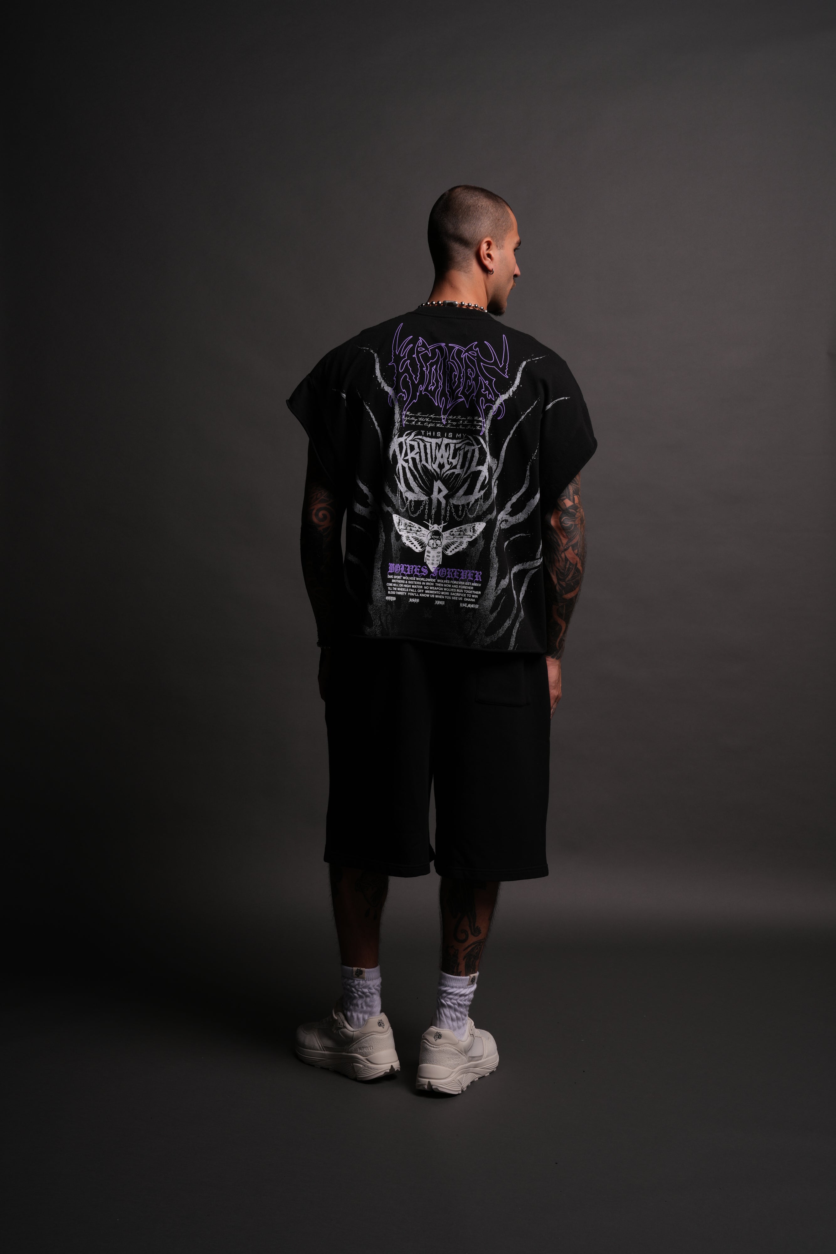 Brutality Grunge Cut-Off Tee in Black