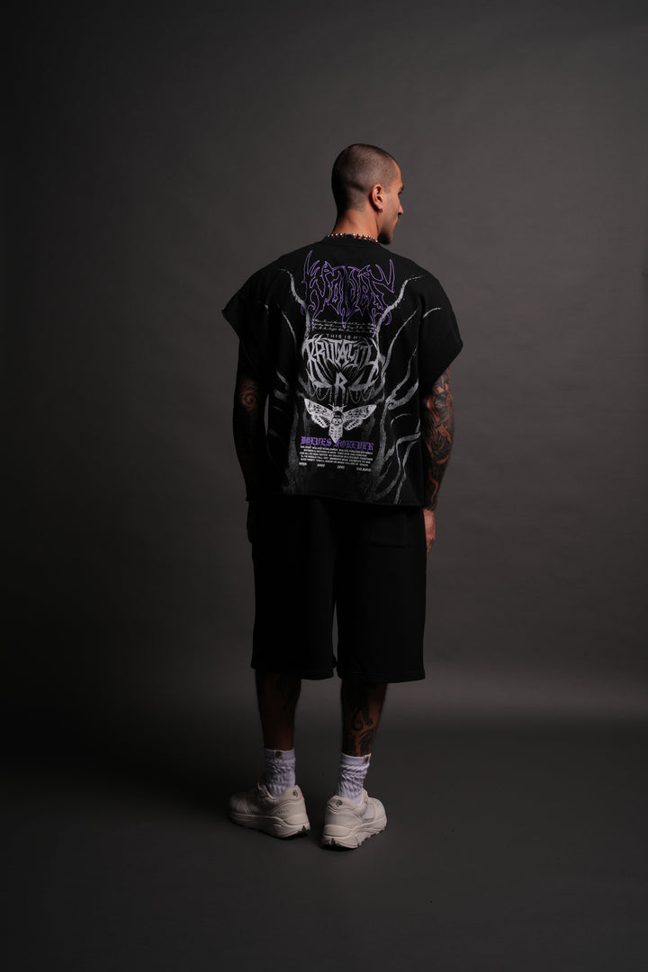 Brutality Grunge Cut-Off Tee in Black