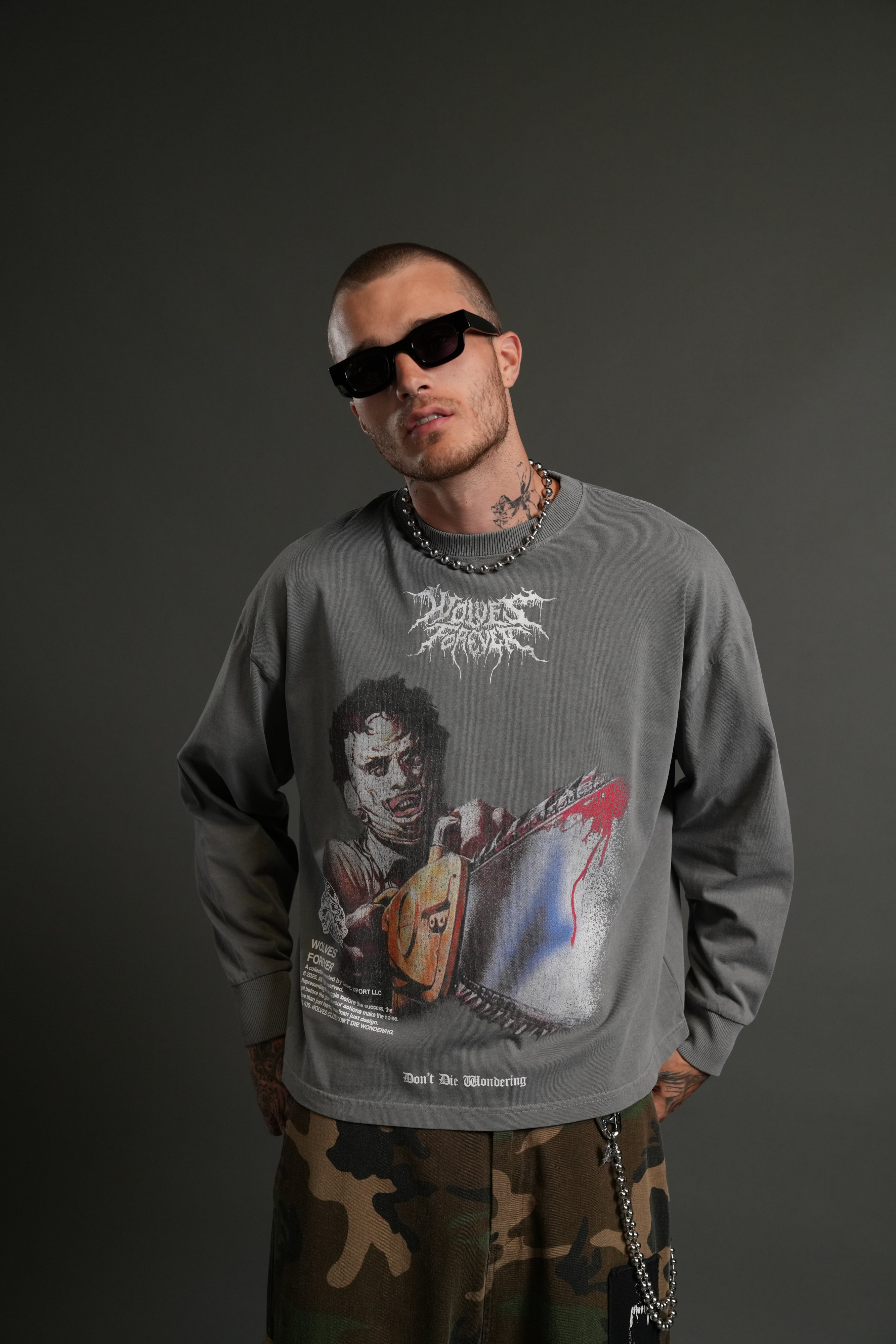Nightmare Grunge "Box Cut" L/S Tee in Dove Gray