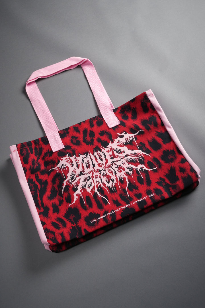 Moth Forever Canvas Tote in Red Leopard/Cloud Pink