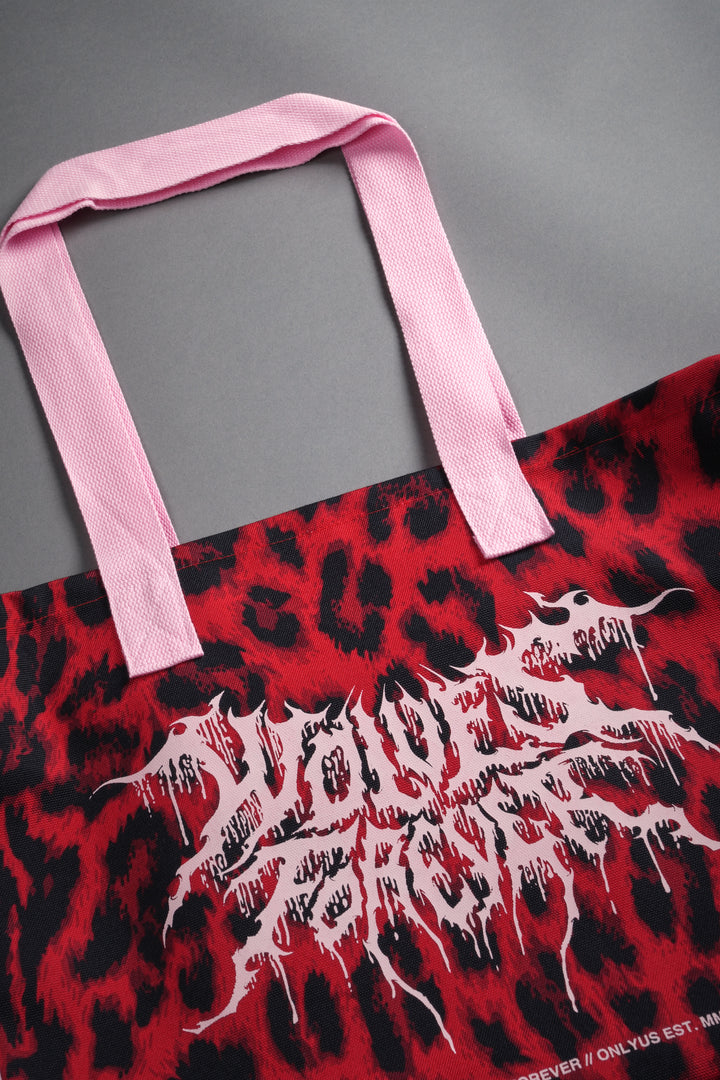 Moth Forever Canvas Tote in Red Leopard/Cloud Pink