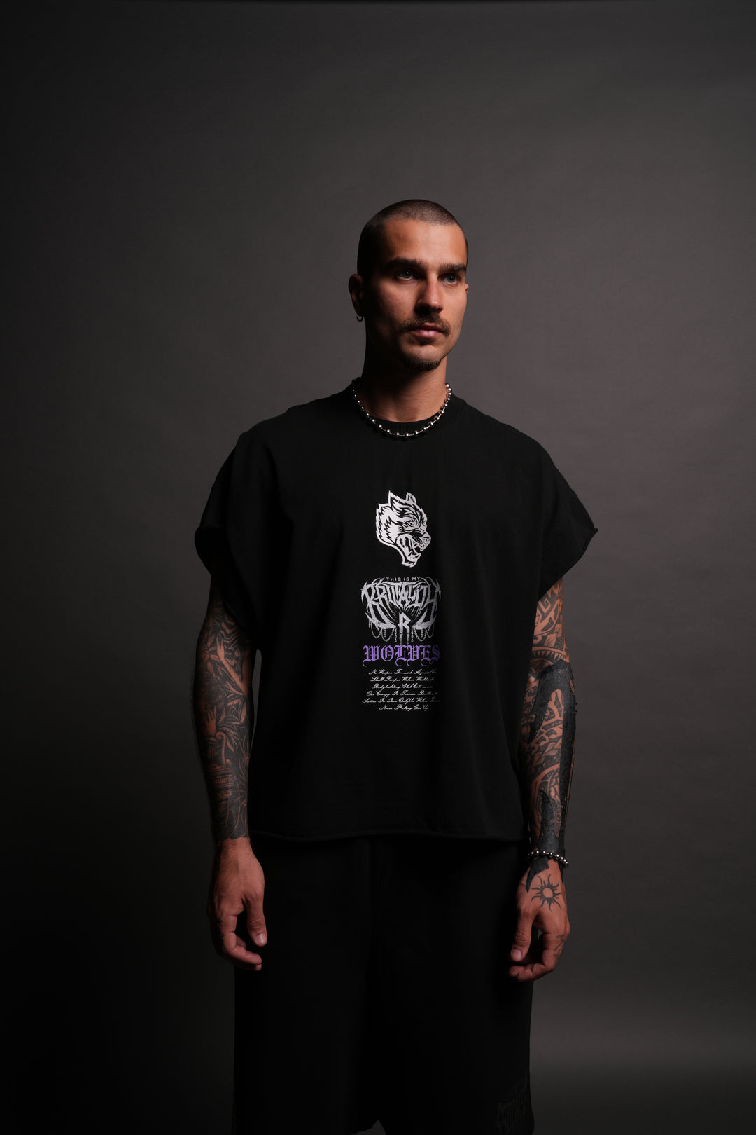Brutality Grunge Cut-Off Tee in Black