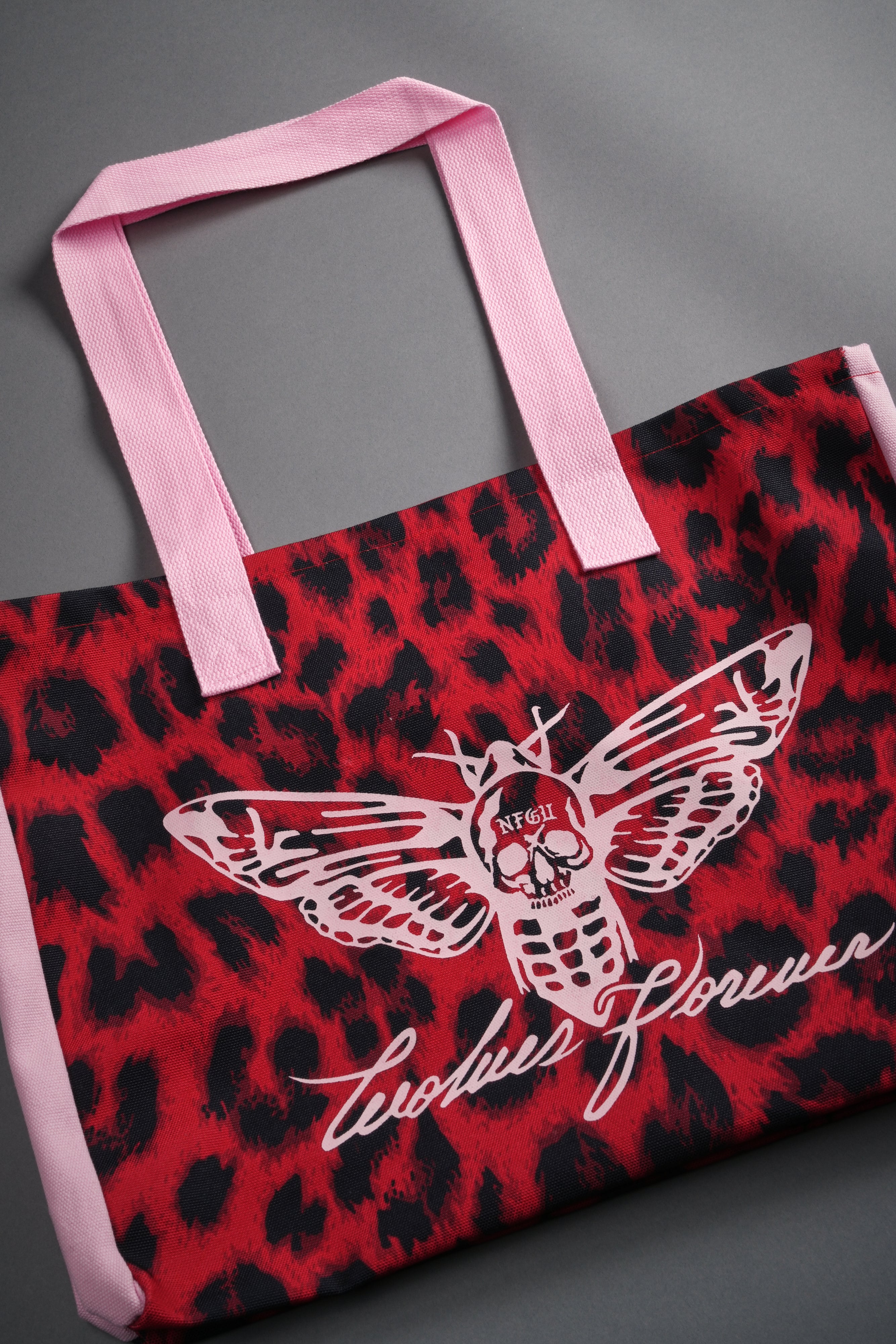 Moth Forever Canvas Tote in Red Leopard/Cloud Pink