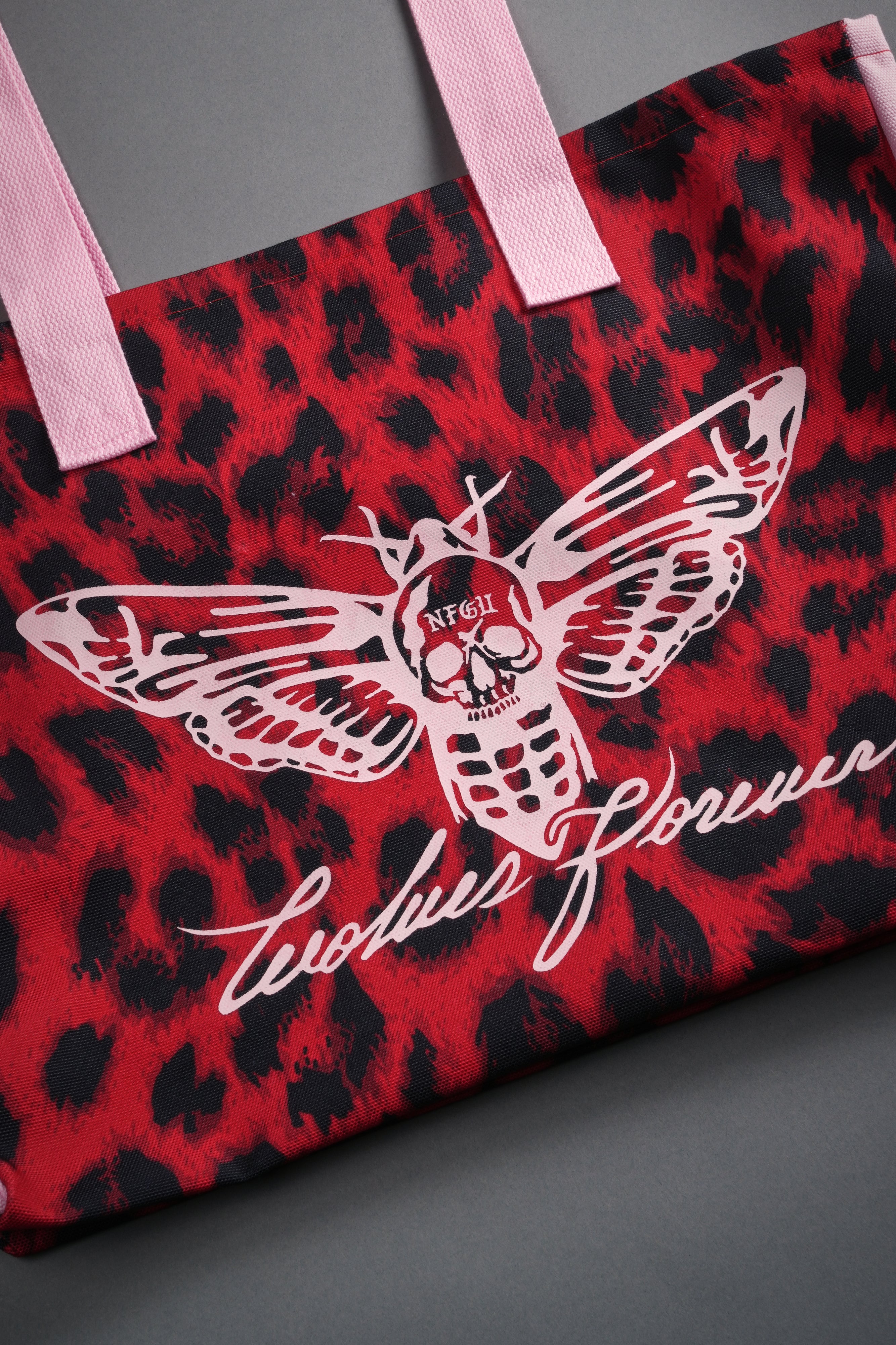 Moth Forever Canvas Tote in Red Leopard/Cloud Pink