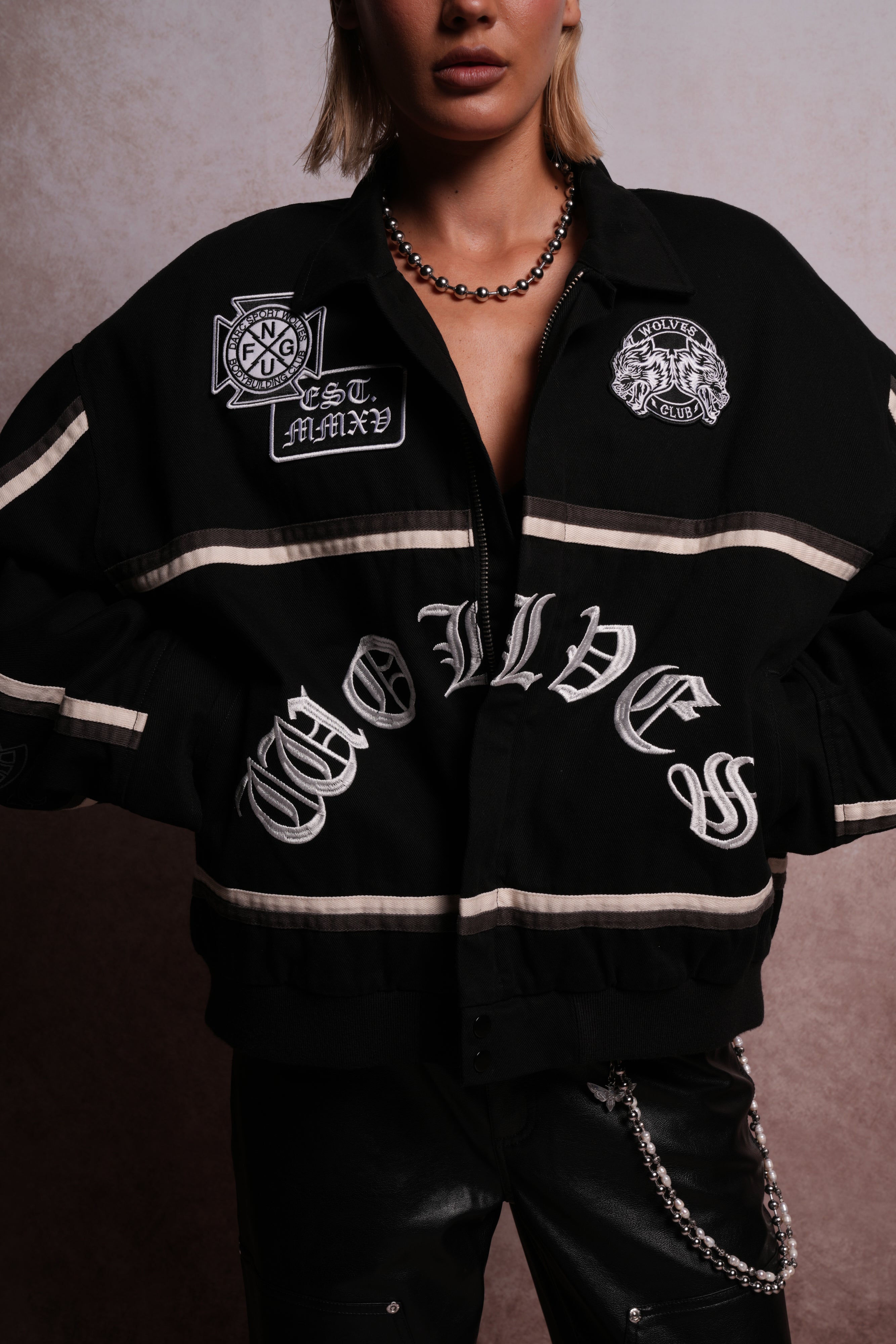 Wolves Club Chopper Big Moe Jacket in Black/Cream/Wolf Gray