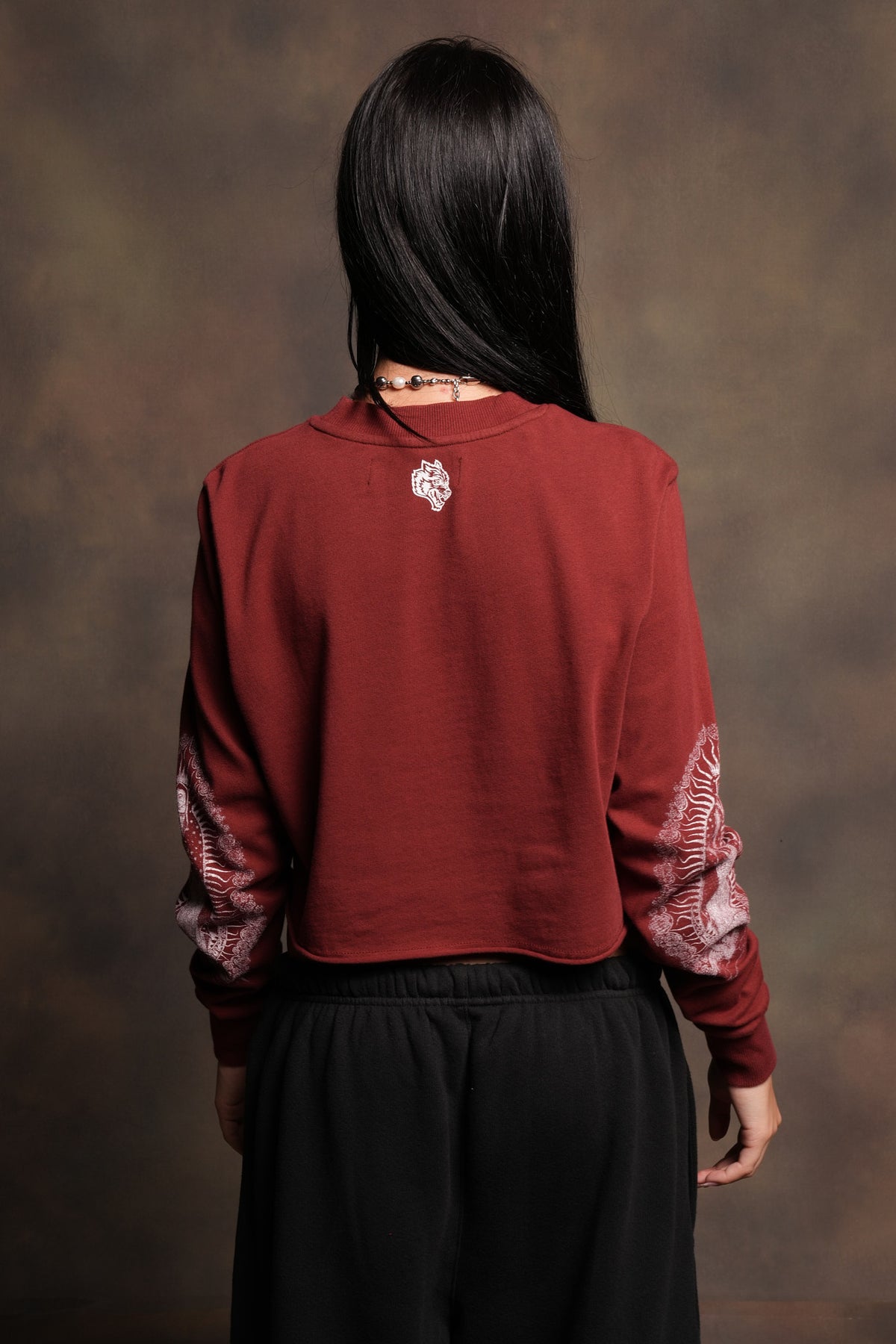 Nuestra Senora Premium Cropped Ls Tee In Cherry Red