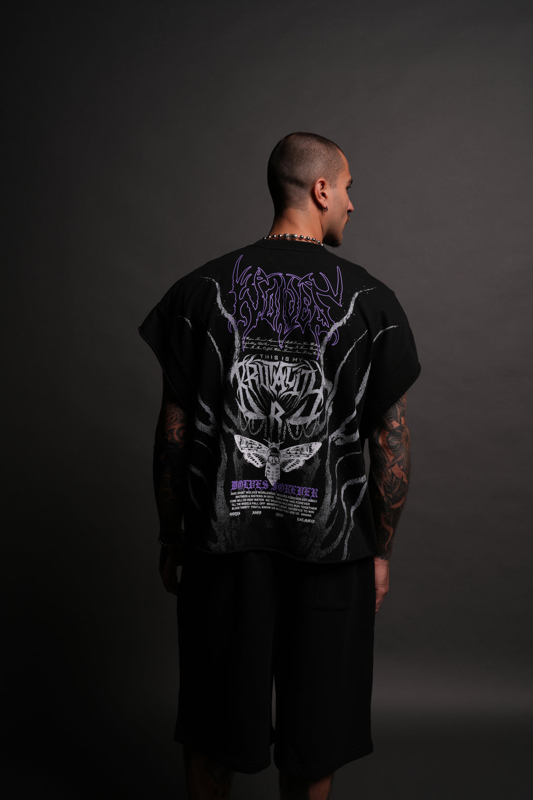 Brutality Grunge Cut-Off Tee in Black