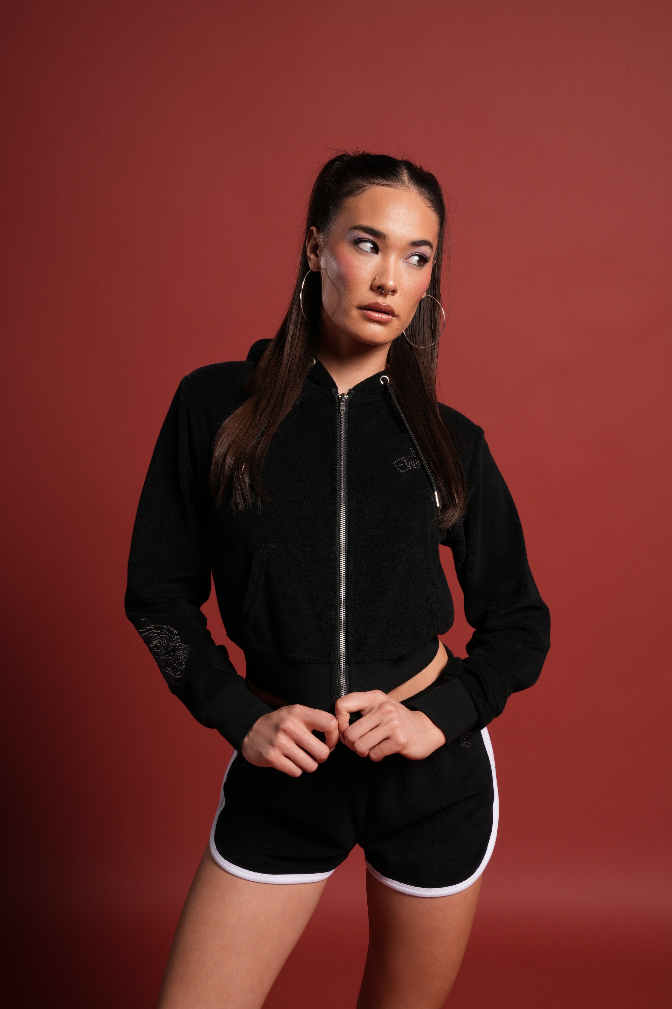 Dual Wolf Tia Track Shorts in Black