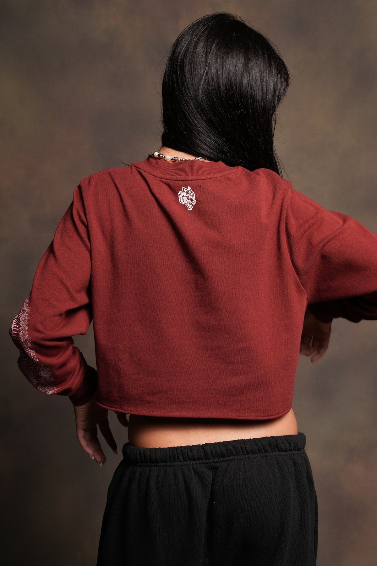 Nuestra Senora Premium Cropped Ls Tee In Cherry Red