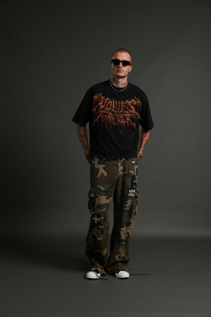 Drip Hesh Destroyed Grunge "Box Cut" Tee in Black