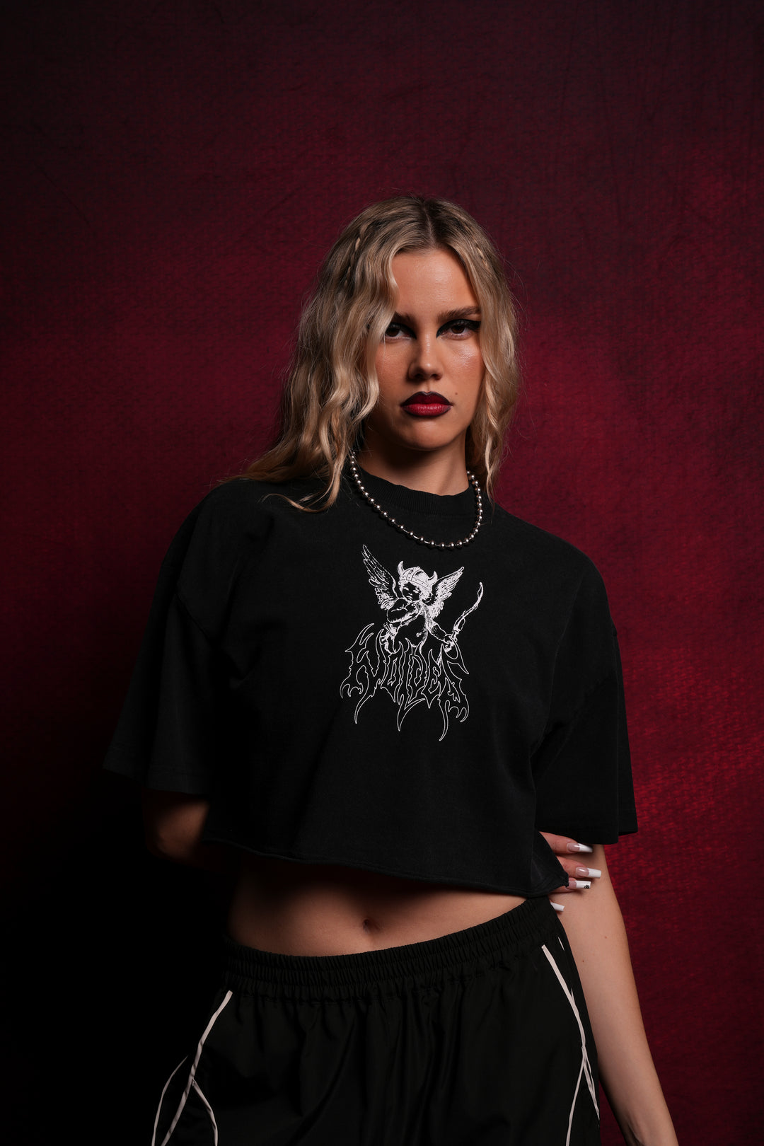 Viking Cherub "Grunge" Oversized (Cropped) Tee in Black