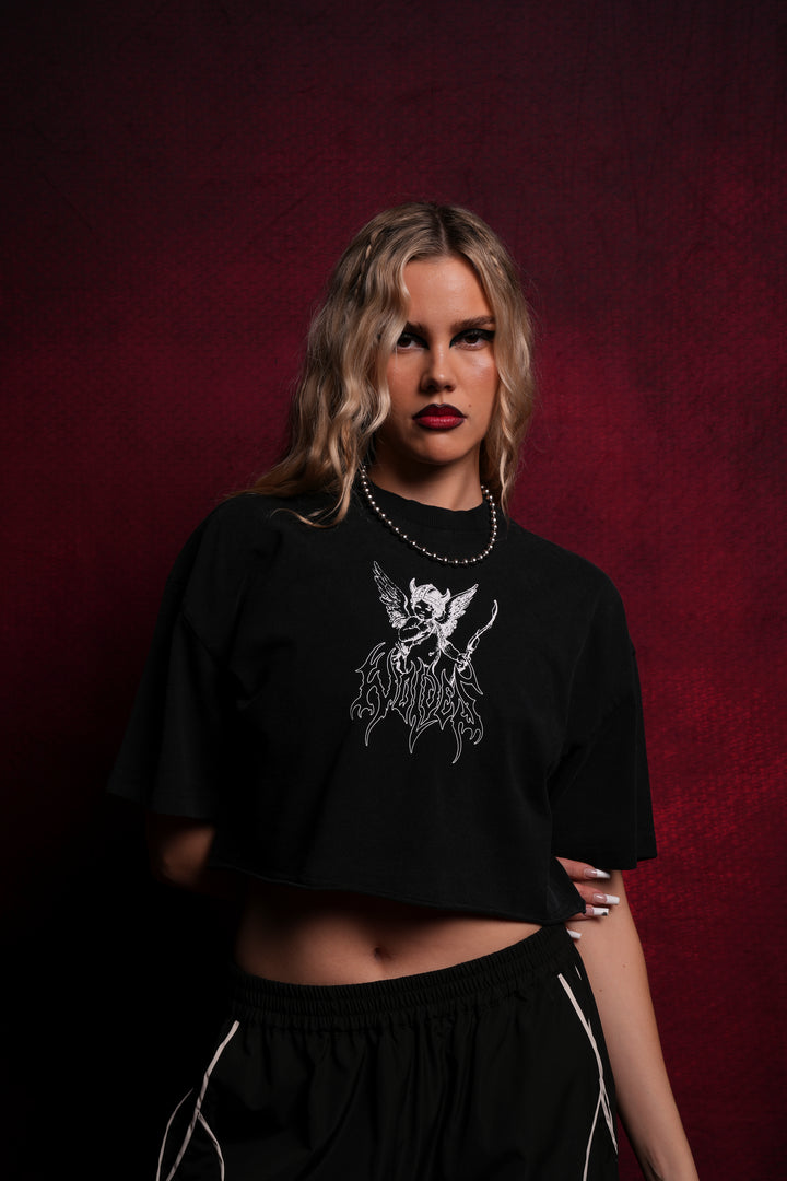 Viking Cherub "Grunge" Oversized (Cropped) Tee in Black