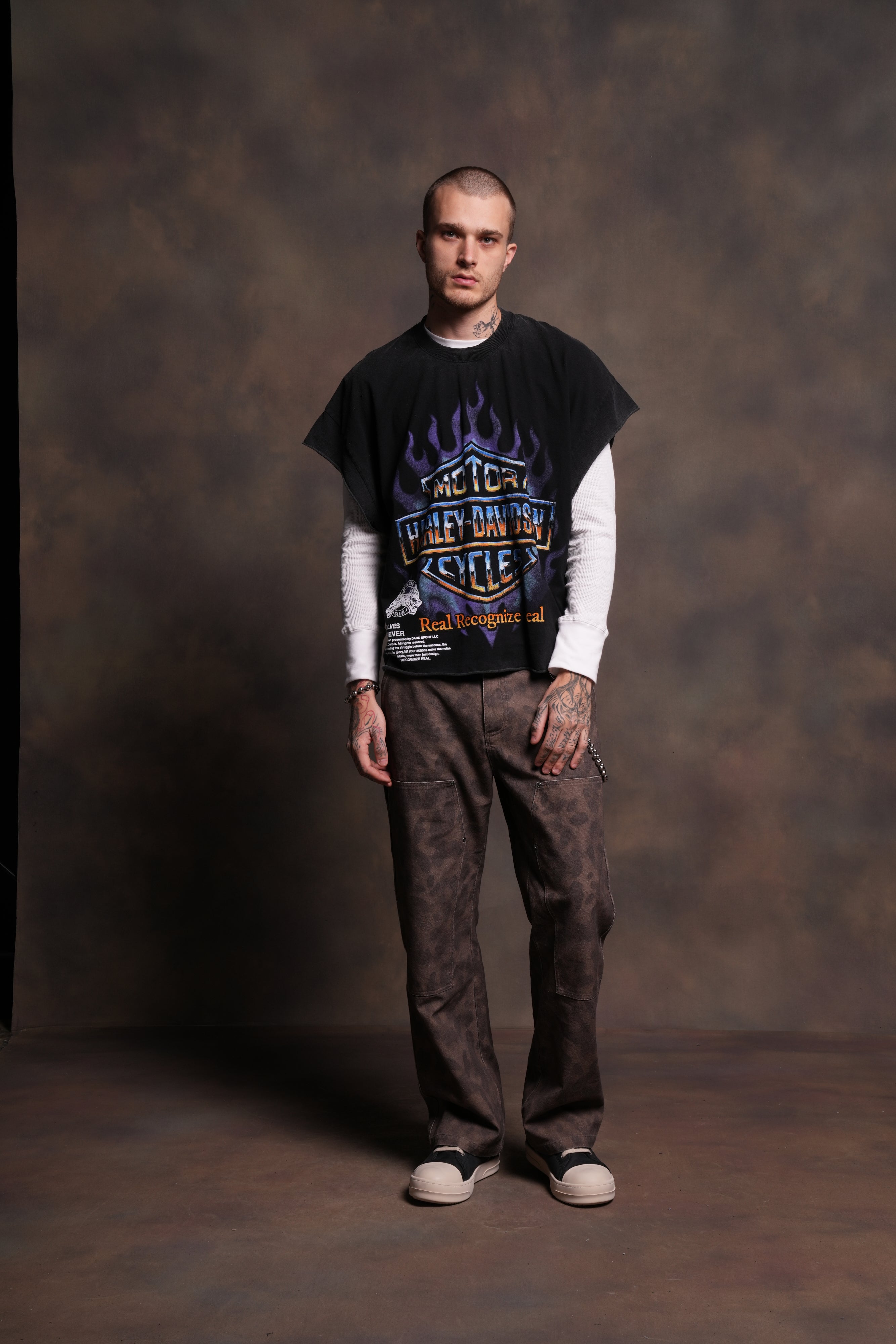 Iron Fire Grunge Cut-Off Tee in Black