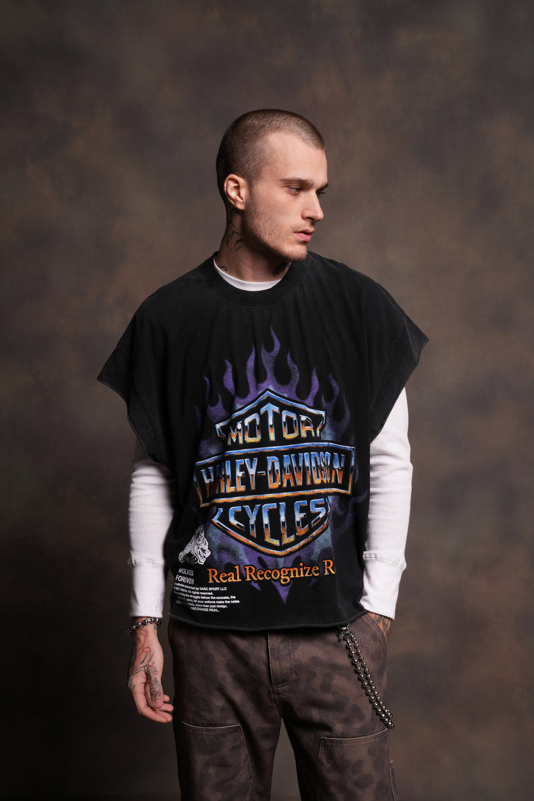 Iron Fire Grunge Cut-Off Tee in Black