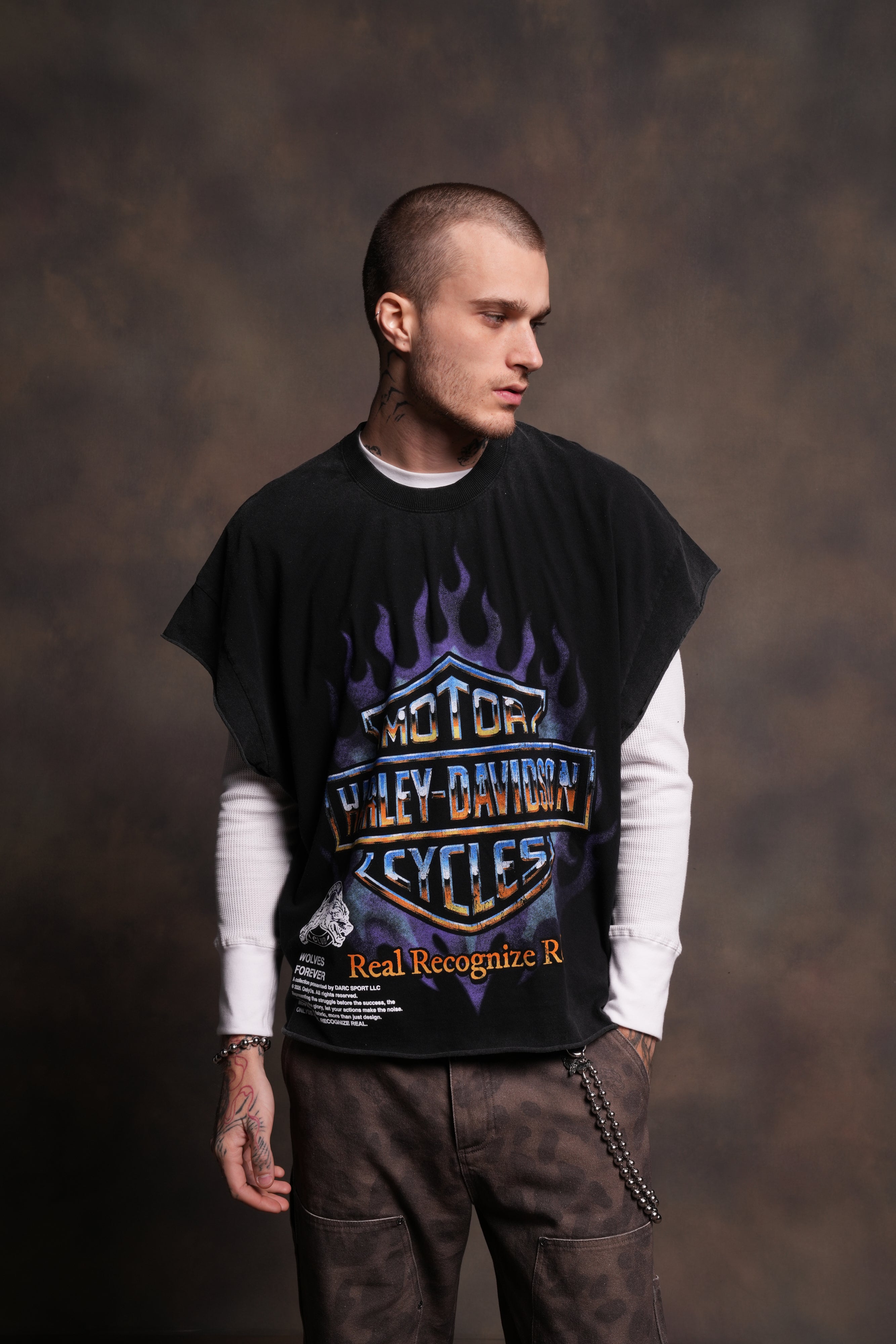 Iron Fire Grunge Cut-Off Tee in Black