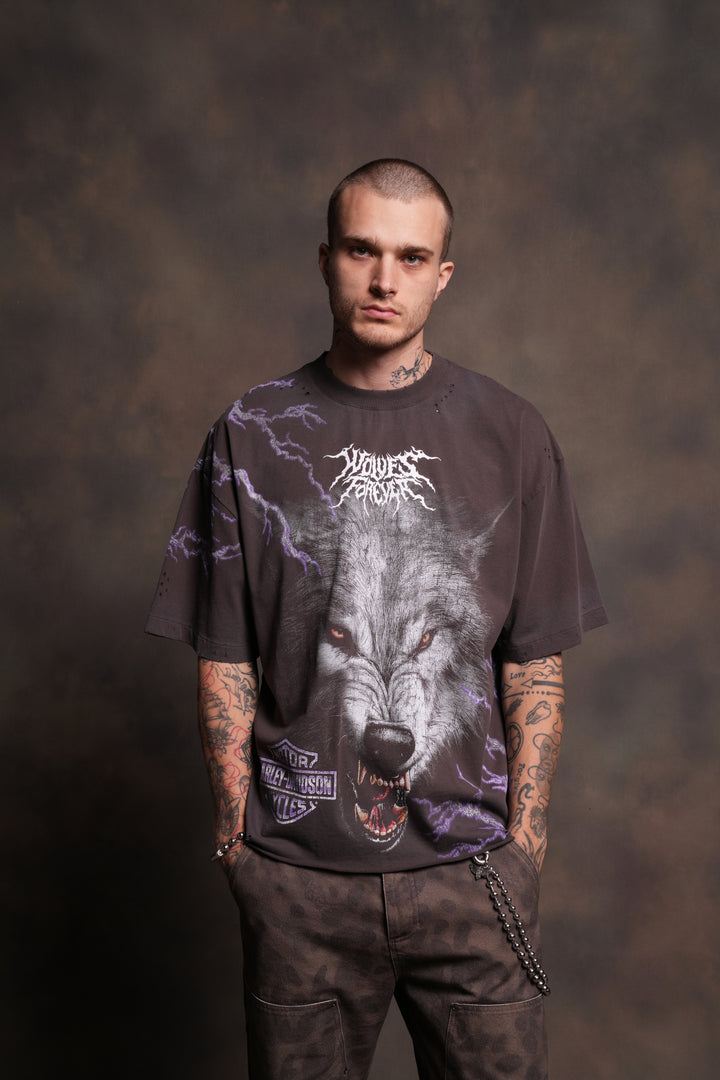 We Were Never the Same Distressed Grunge Tee in Darc Brown Drift Wash