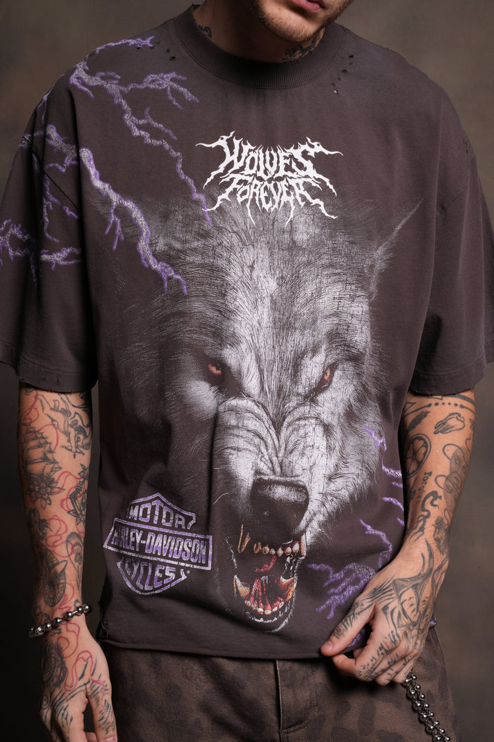 We Were Never the Same Distressed Grunge Tee in Darc Brown Drift Wash